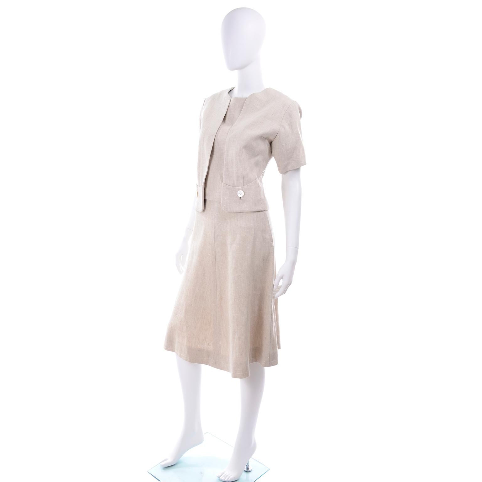 Vintage Mid Century I Magnin Linen Skirt Sleeveless Top & Jacket Outfit  en vente 2