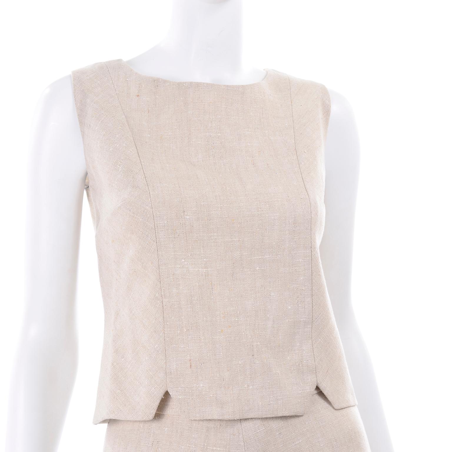 Vintage Mid Century I Magnin Linen Skirt Sleeveless Top & Jacket Outfit  en vente 3