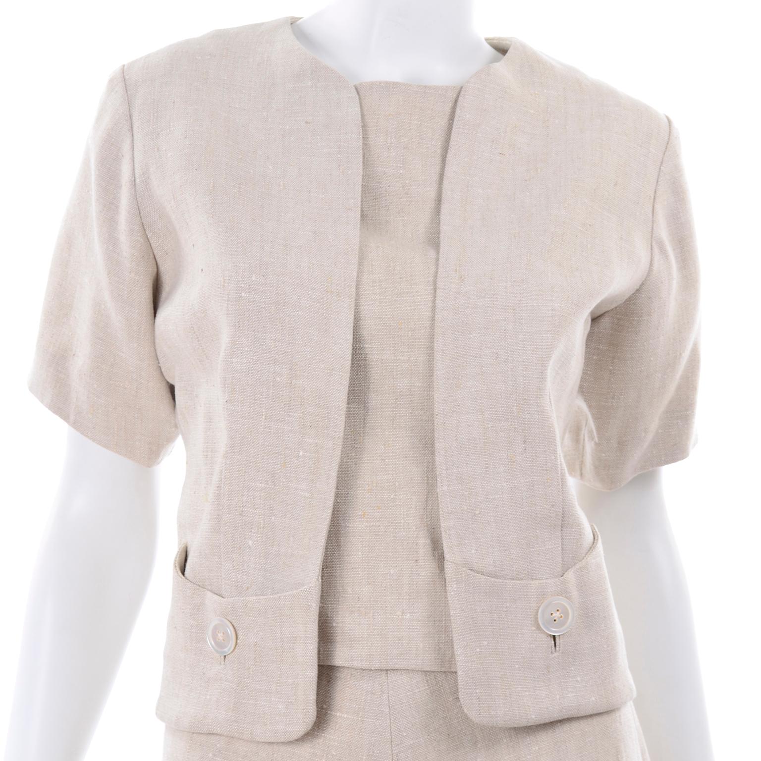 Vintage Mid Century I Magnin Leinenrock ärmelloses Top & Jacke Outfit aus der Mitte des Jahrhunderts  im Angebot 4