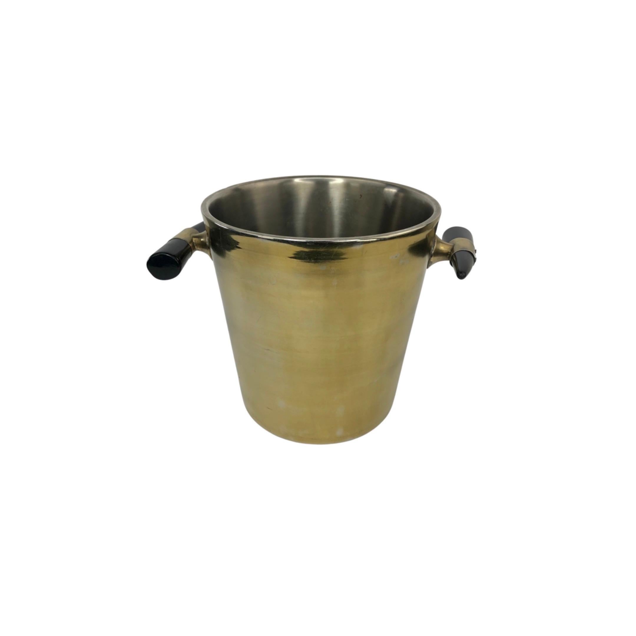 Mid-Century Modern Vintage Mid Century Ice Bucket with Faux Horn Handles For Sale