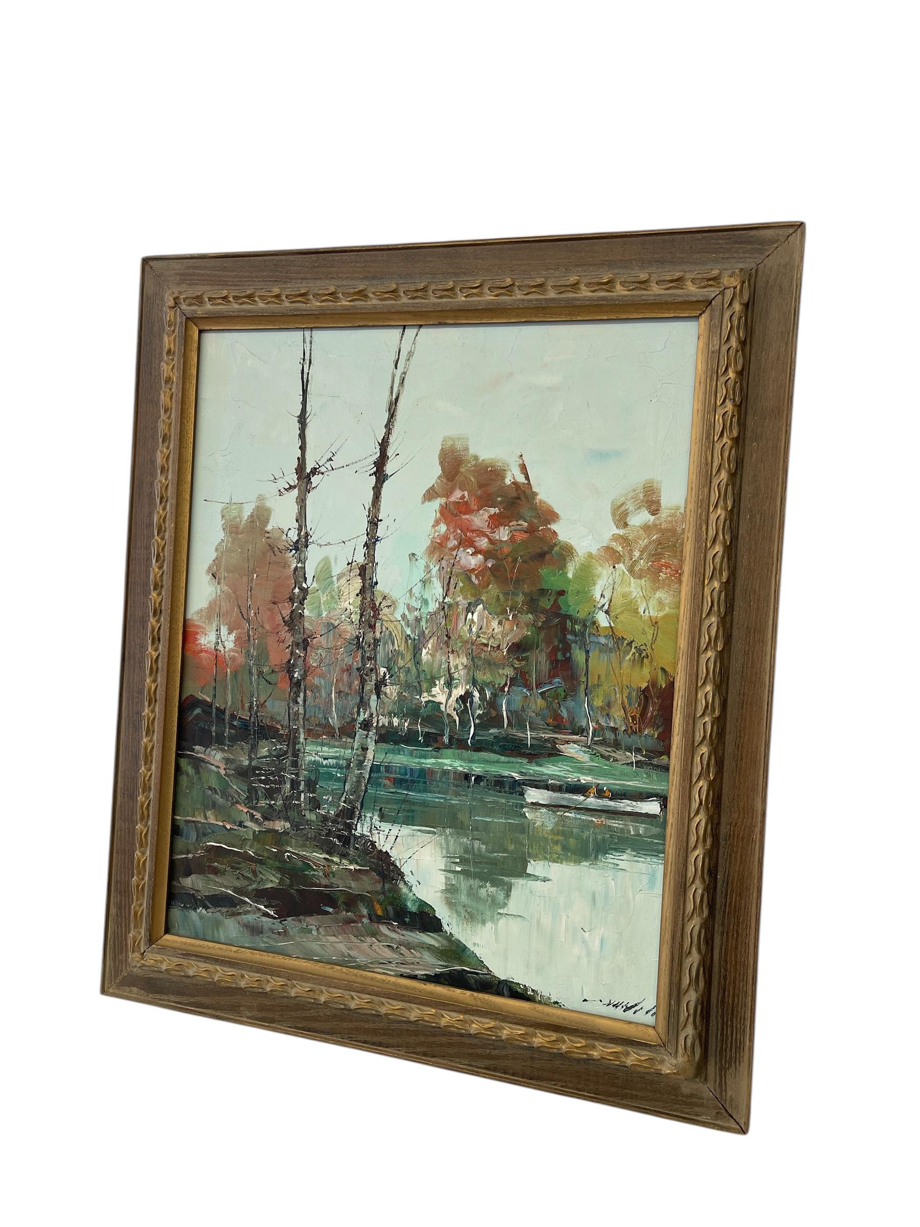 Mid-Century moderno Dipinto a olio di metà secolo di un paesaggio autunnale di probabile impronta impressionista in vendita