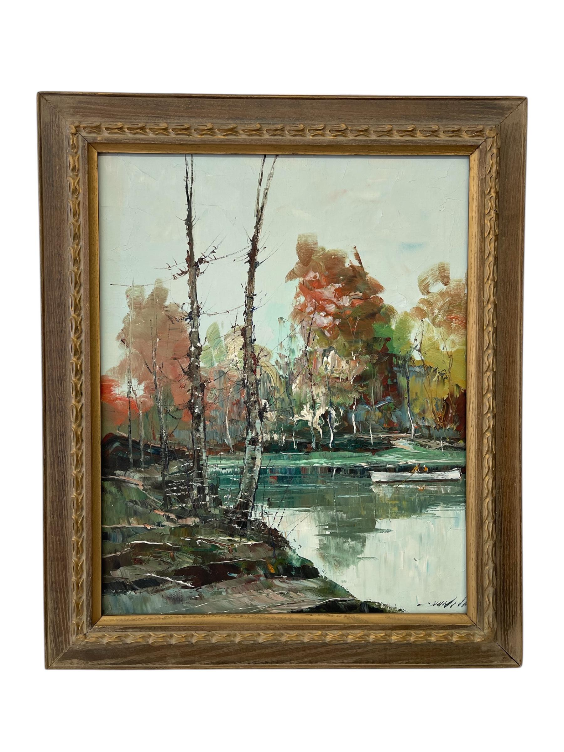 Dipinto a olio di metà secolo di un paesaggio autunnale di probabile impronta impressionista In condizioni buone in vendita a Seattle, WA