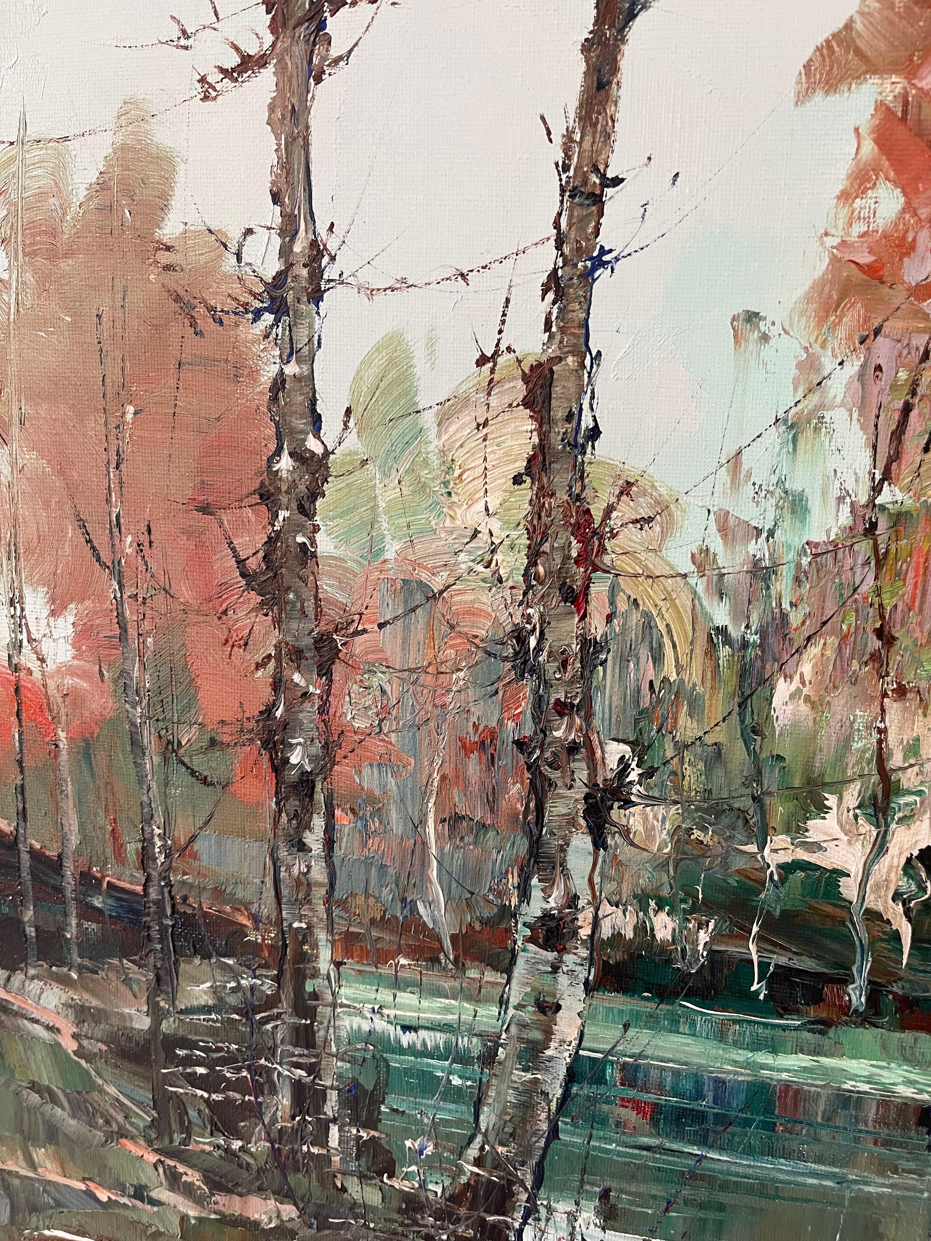 Fine XX secolo Dipinto a olio di metà secolo di un paesaggio autunnale di probabile impronta impressionista in vendita
