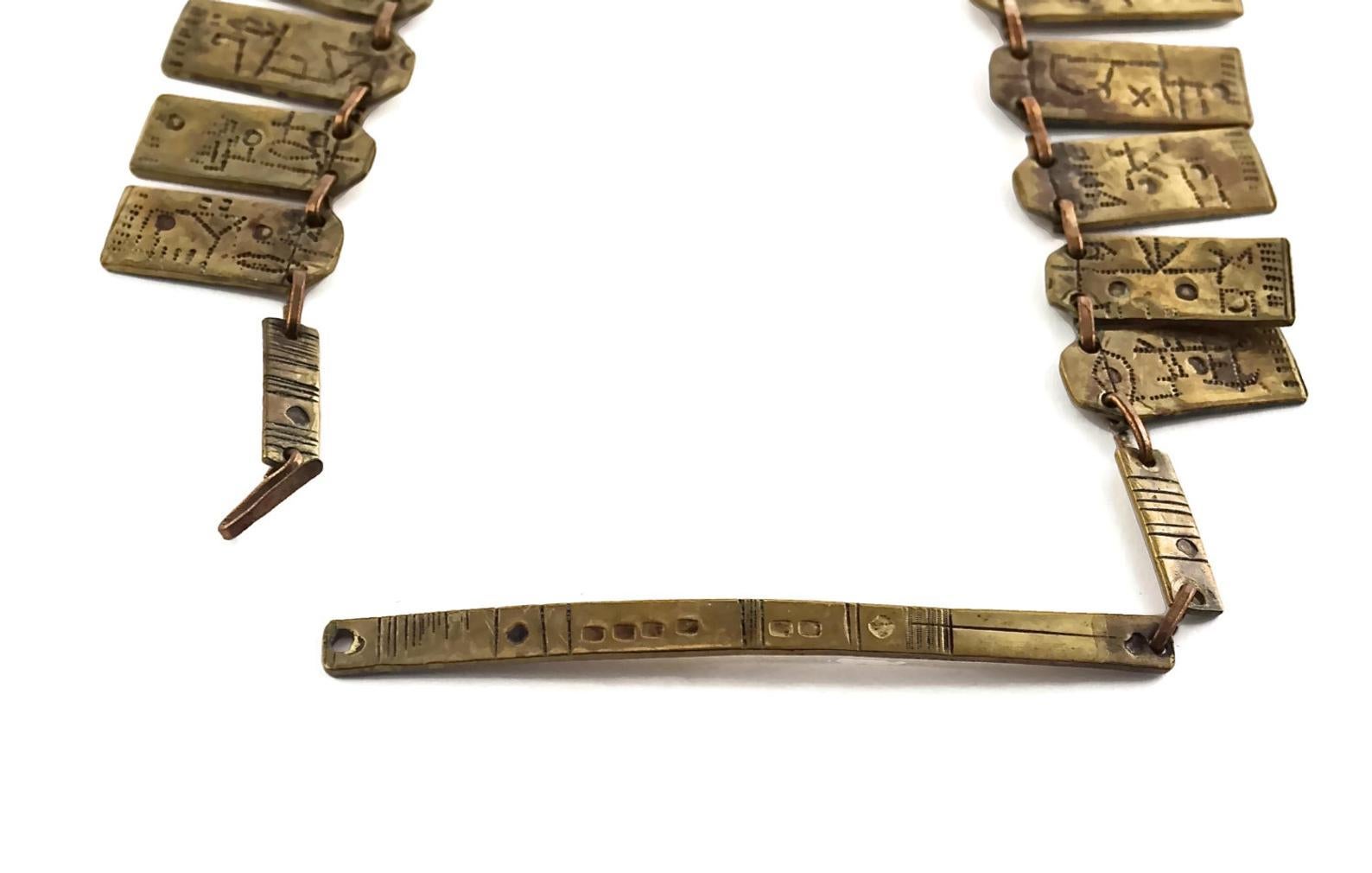 Vintage Mid Century Inca Symbol Plates Choker Necklace 3