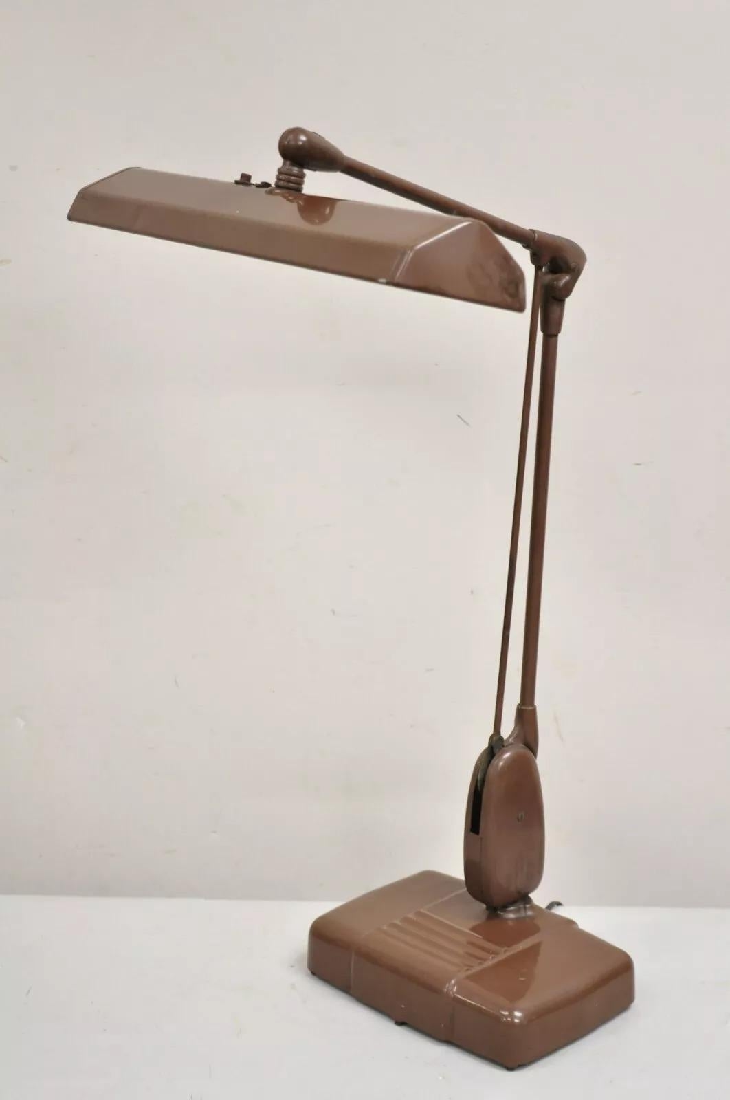 Unknown Vintage Mid Century Industrial Adjustable Brown Metal Desk Lamp by Dazor For Sale