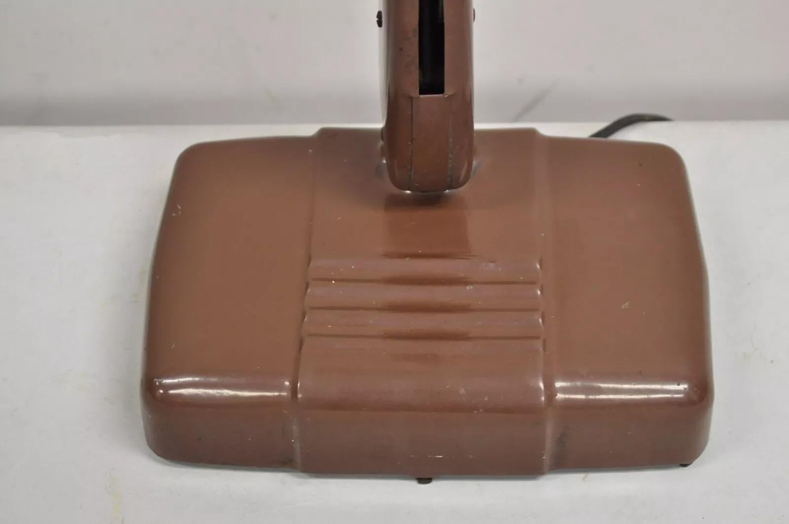 Vintage Mid Century Industrial Adjustable Brown Metal Desk Lamp by Dazor For Sale 2