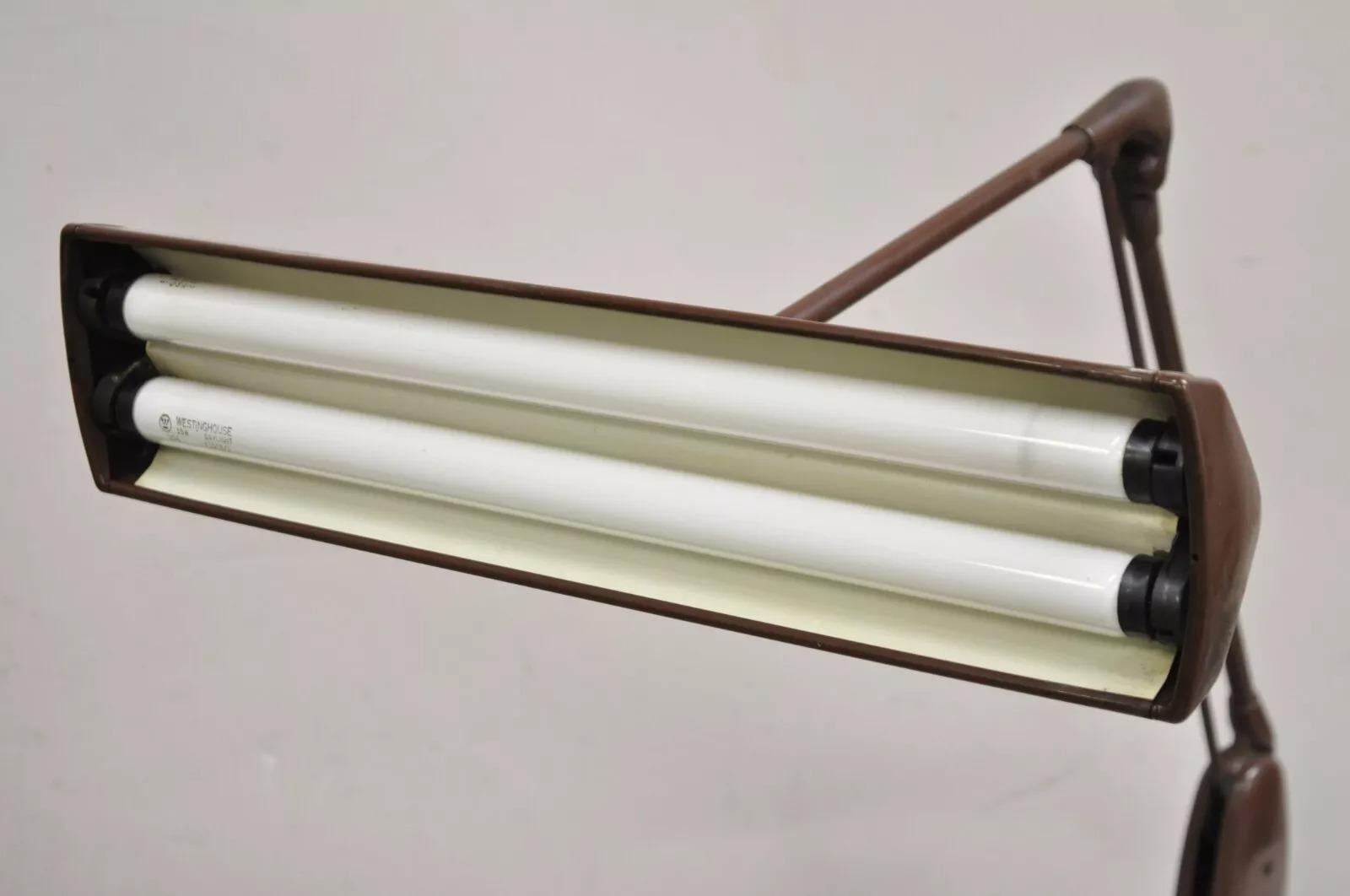 Vintage Mid Century Industrial Adjustable Brown Metal Desk Lamp by Dazor For Sale 3