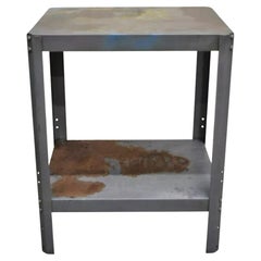 Vintage Mid Century Industrial Steel Metal 2 Tier Rusty Garage Work Side Table