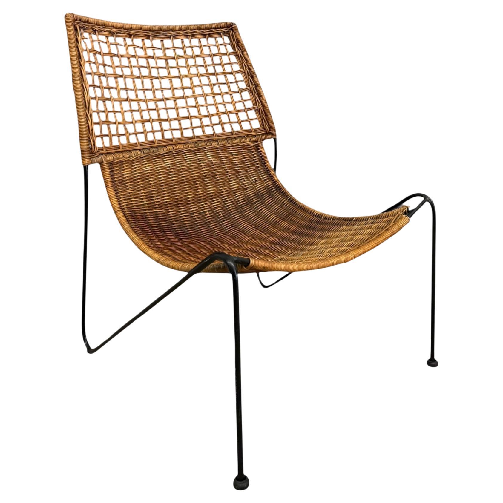 Vintage Mid Century  Iron And Wicker Sling Chair by Frederick Weinberg C.1950