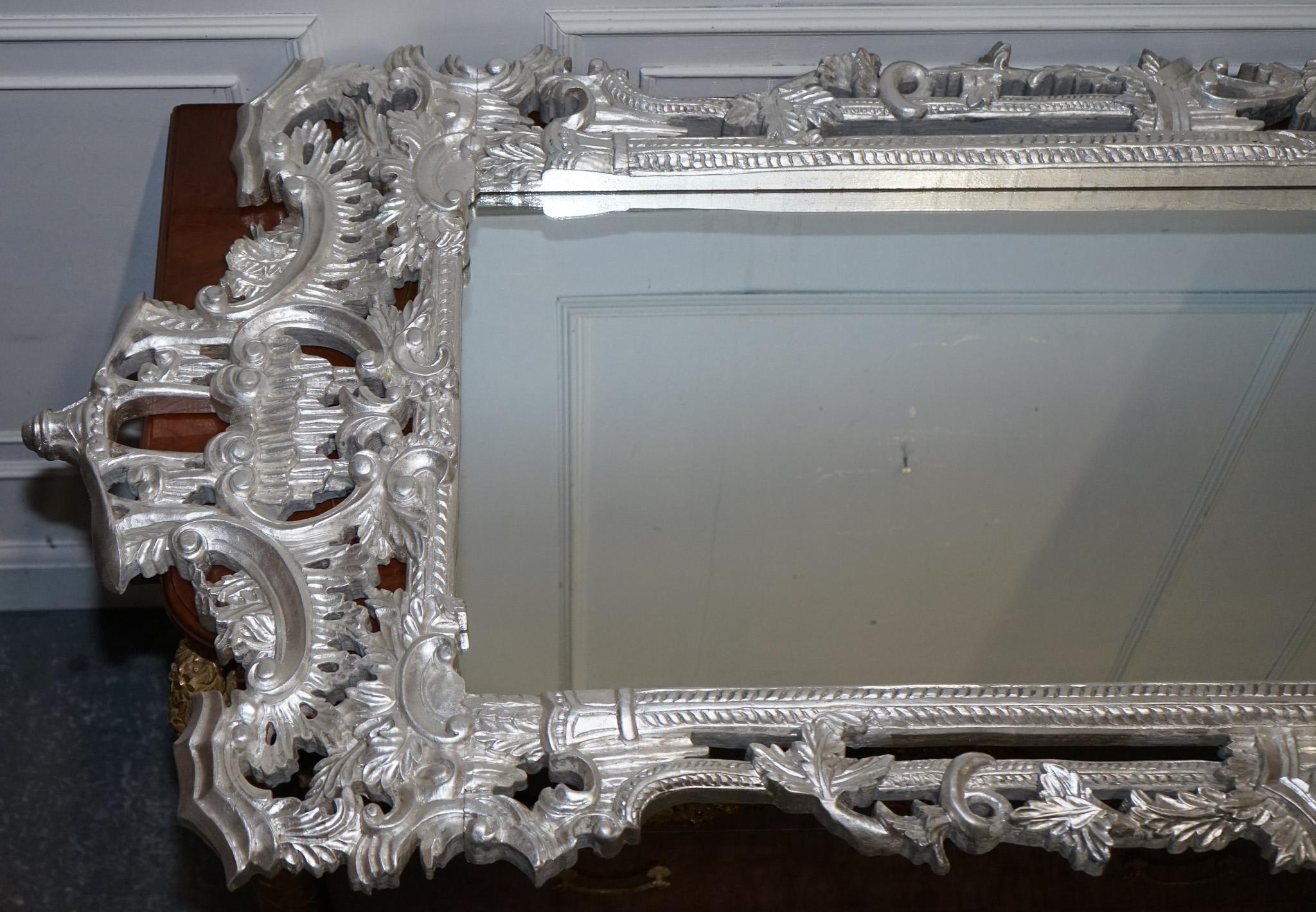 VINTAGE MITAD DE SIGLO ITALIANO ESTILO BARROCO MiRRROR DE PARED PINTADO A MANO EN PLATA en venta 4