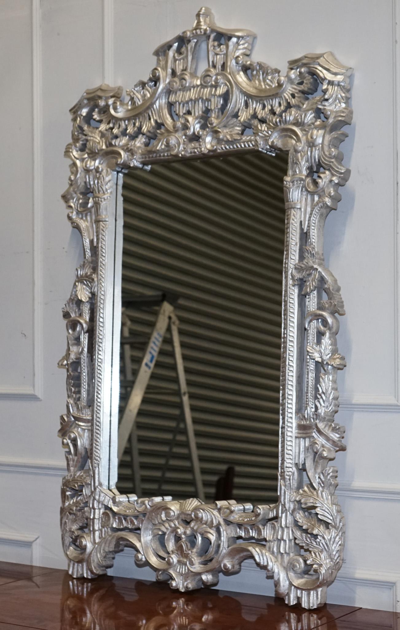 VINTAGE MITAD DE SIGLO ITALIANO ESTILO BARROCO MiRRROR DE PARED PINTADO A MANO EN PLATA Británico en venta