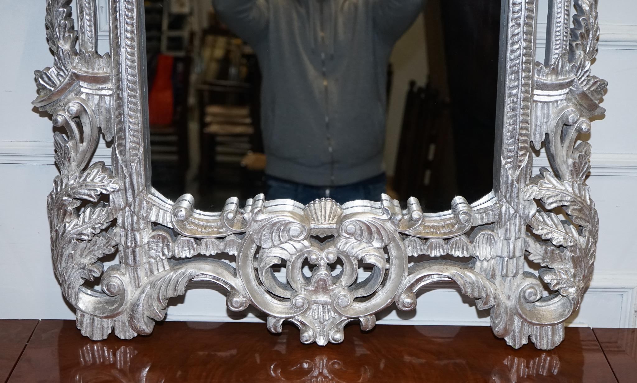 VINTAGE MITAD DE SIGLO ITALIANO ESTILO BARROCO MiRRROR DE PARED PINTADO A MANO EN PLATA Espejo en venta