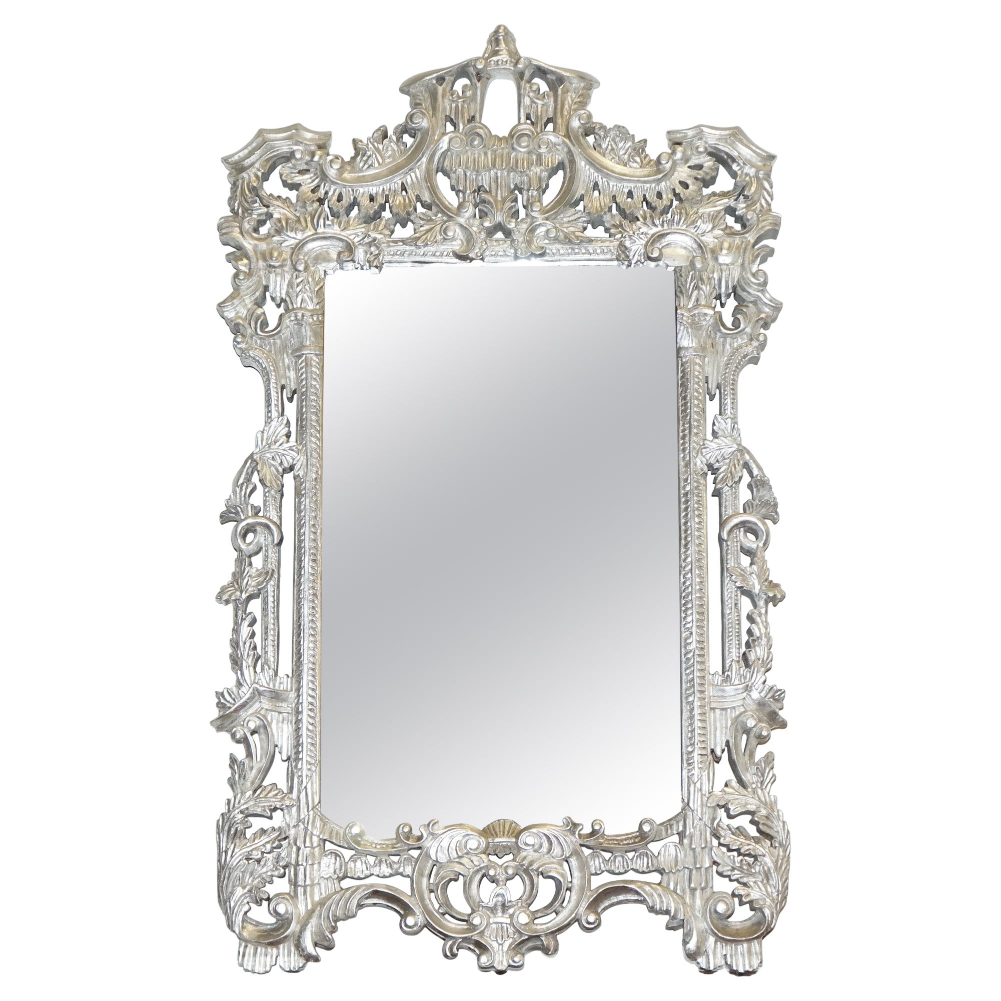 VINTAGE MITAD DE SIGLO ITALIANO ESTILO BARROCO MiRRROR DE PARED PINTADO A MANO EN PLATA en venta
