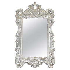 VINTAGE MITAD DE SIGLO ITALIANO ESTILO BARROCO MiRRROR DE PARED PINTADO A MANO EN PLATA