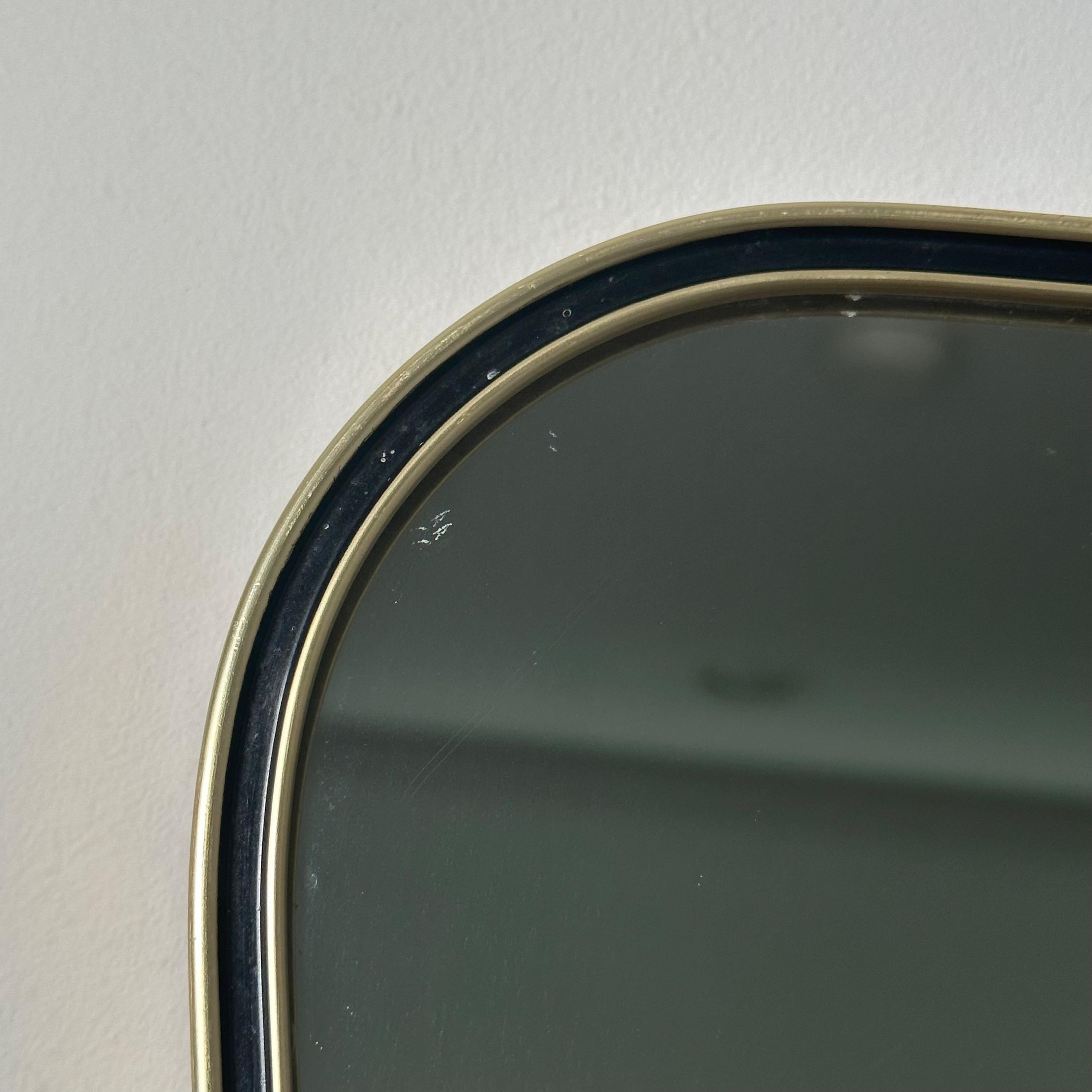 Vintage Mid Century Italian Brass Asymmetrical Wall Mirror with Black Border For Sale 2