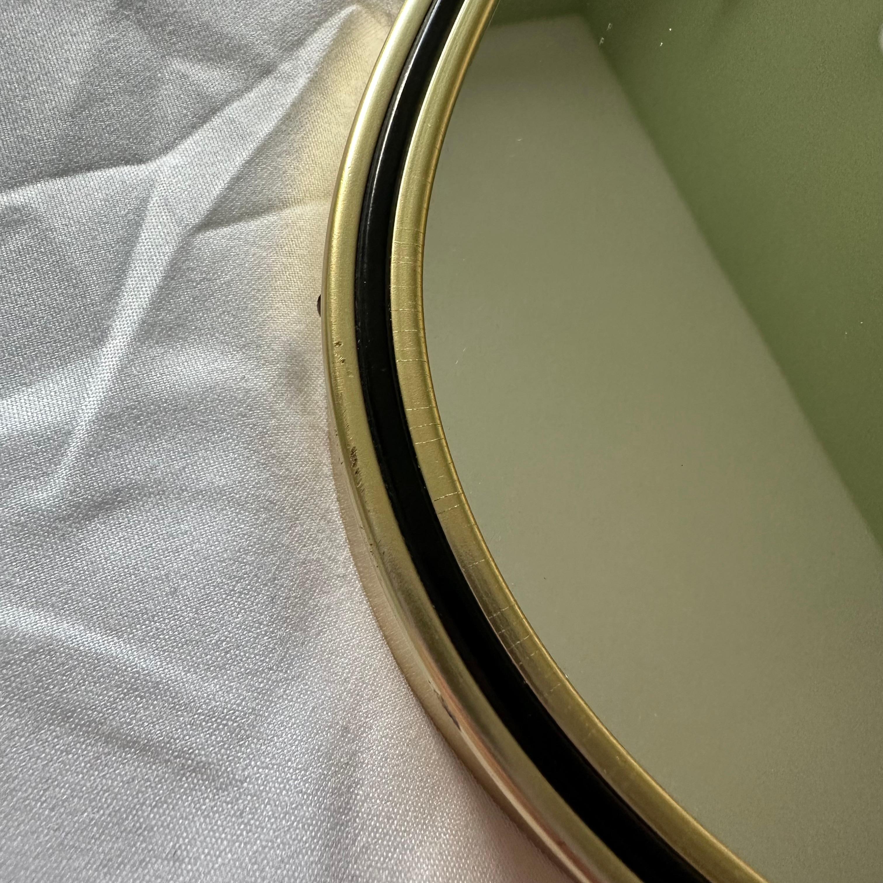 Vintage Mid Century Italian Brass & Black Shield Shape Mirror with Ribbon Detail 7