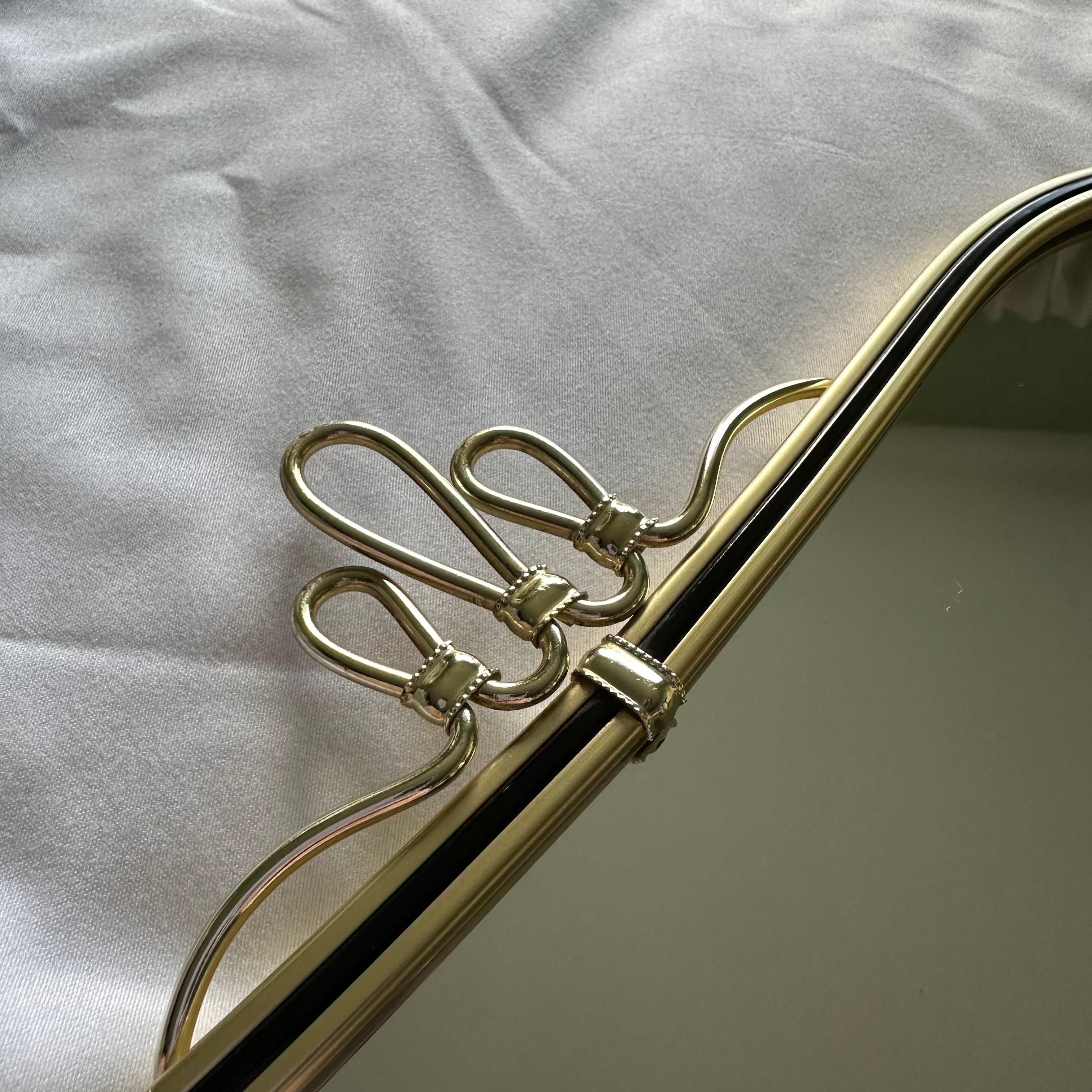 Vintage Mid Century Italian Brass & Black Shield Shape Mirror with Ribbon Detail 8