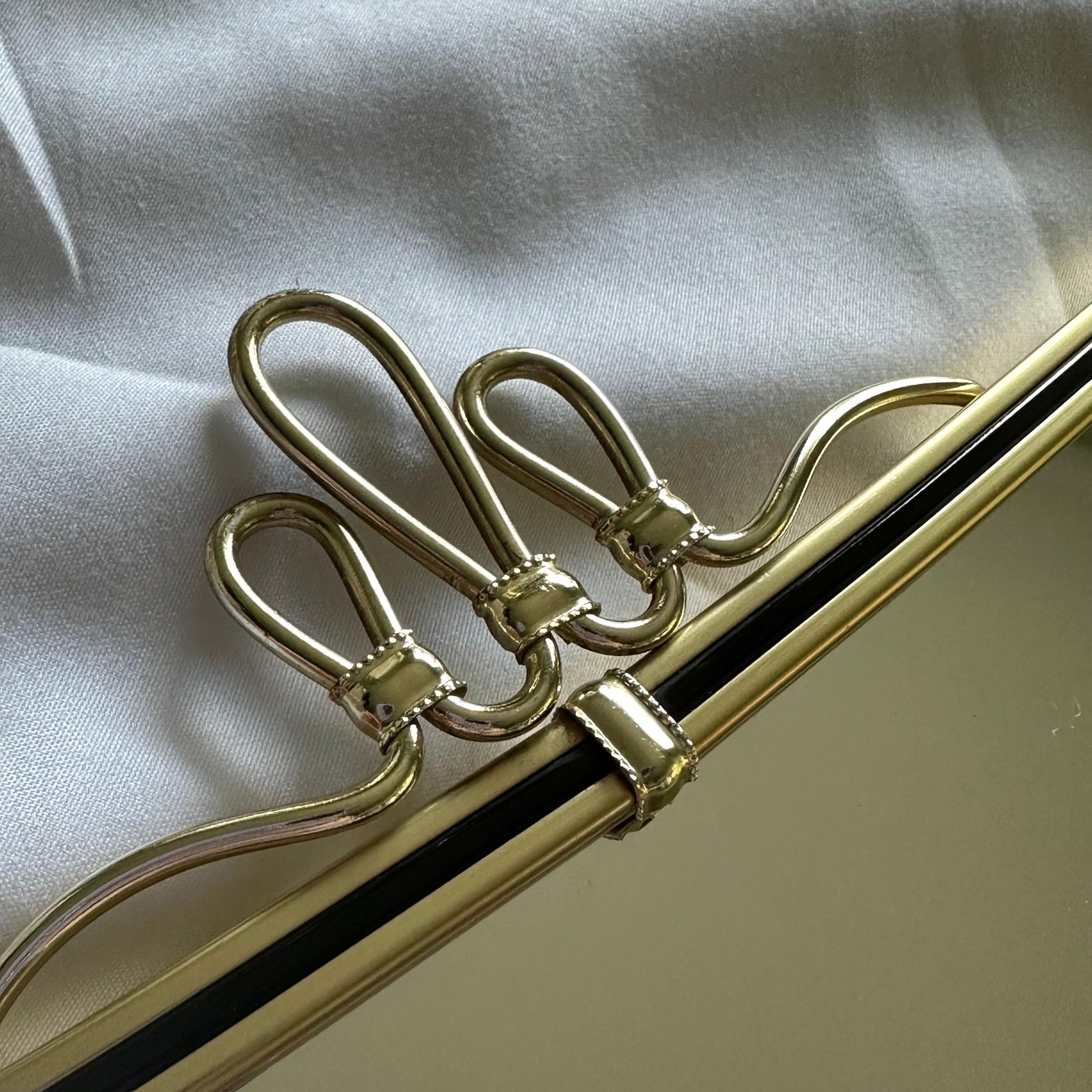 Mid-Century Modern Vintage Mid Century Italian Brass & Black Shield Shape Mirror with Ribbon Detail