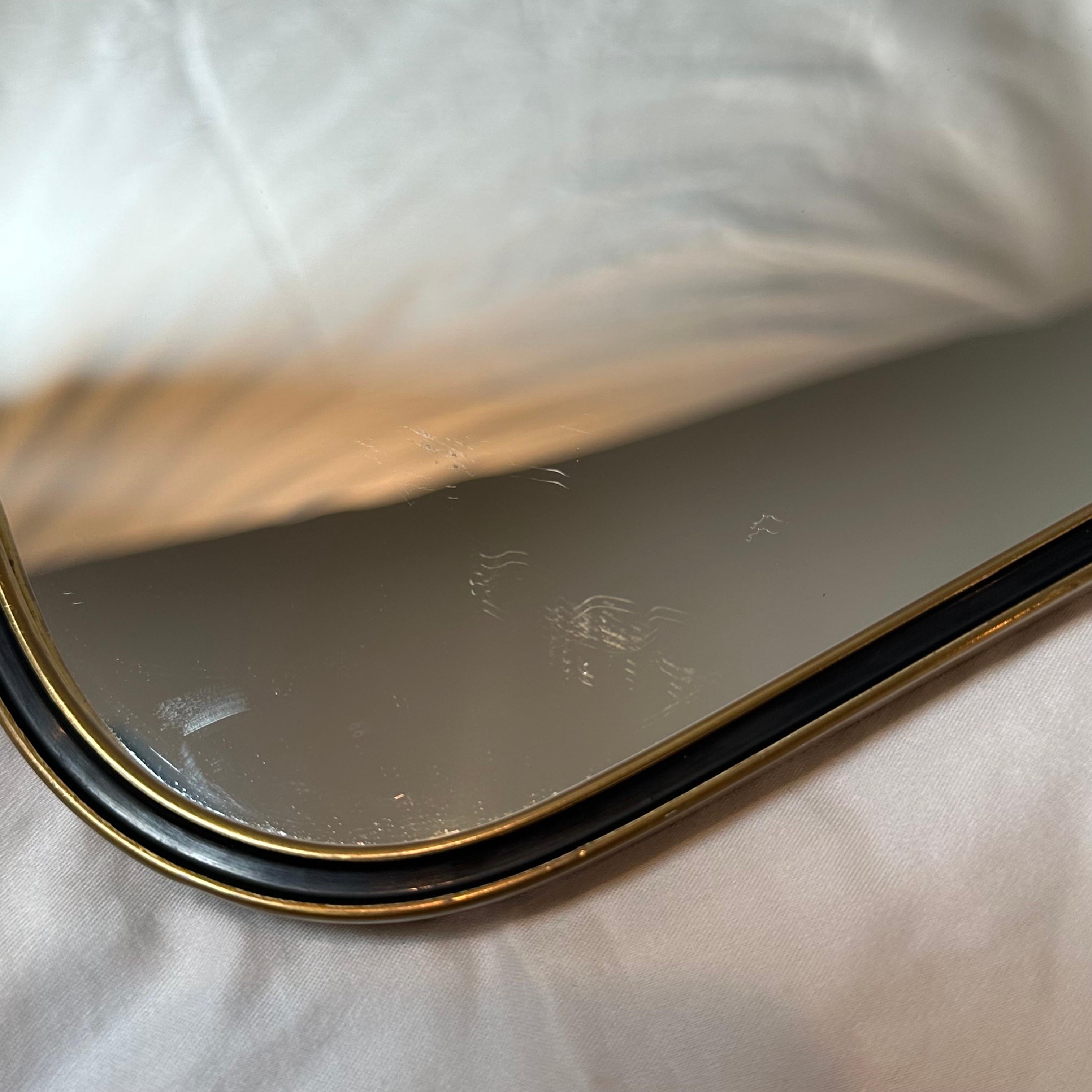 Vintage Mid Century Italian Brass Hourglass Wall Mirror with Black Curve Detail 3