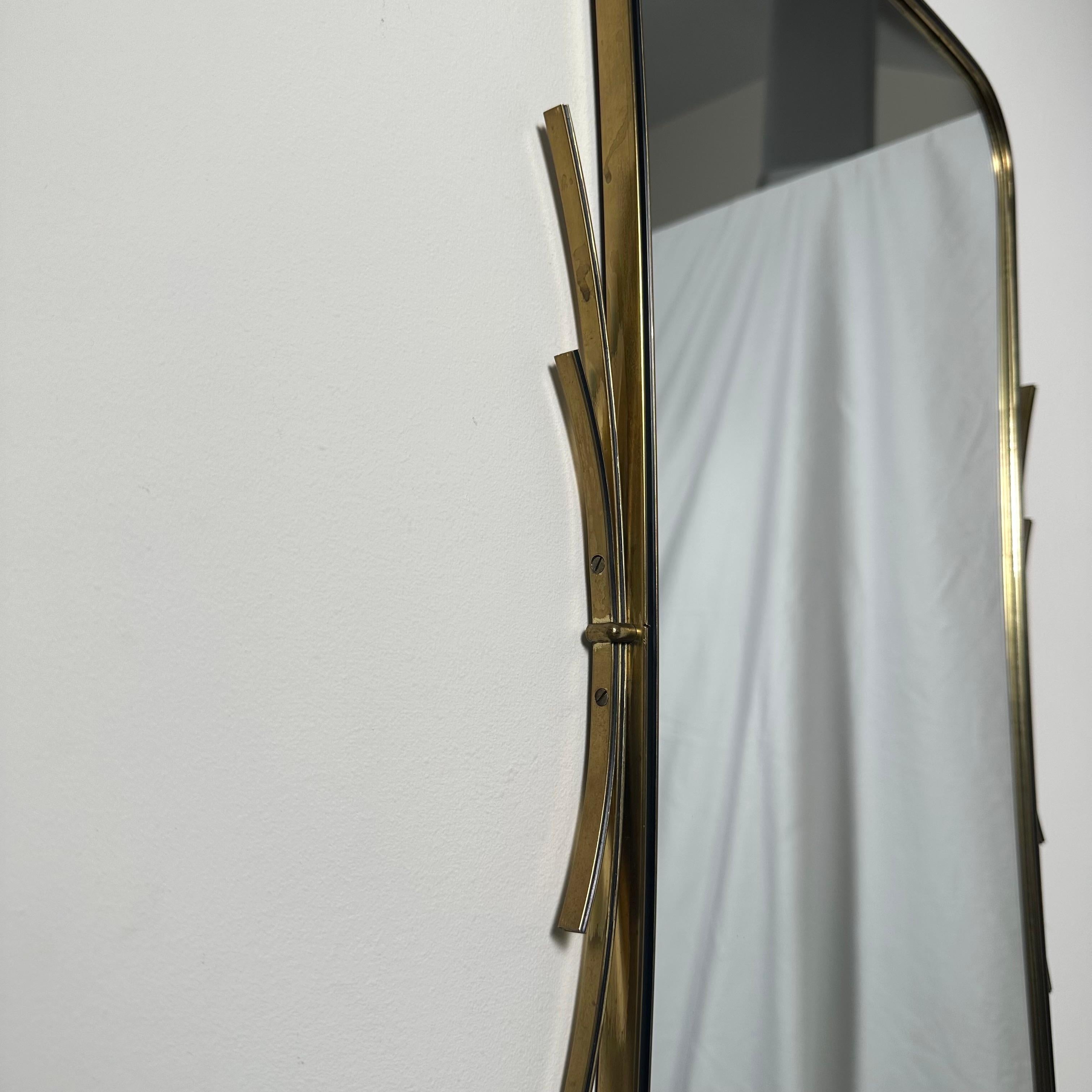Mid-20th Century Vintage Mid Century Italian Brass Hourglass Wall Mirror with Black Curve Detail