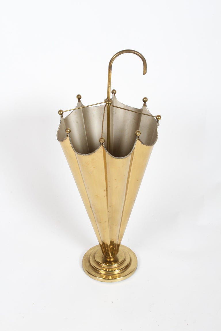 Vintage MidCentury Italian Brass Umbrella Form Umbrella Stand For Sale