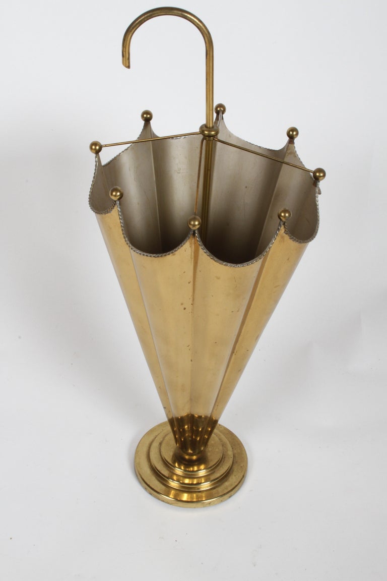 Vintage MidCentury Italian Brass Umbrella Form Umbrella Stand For Sale