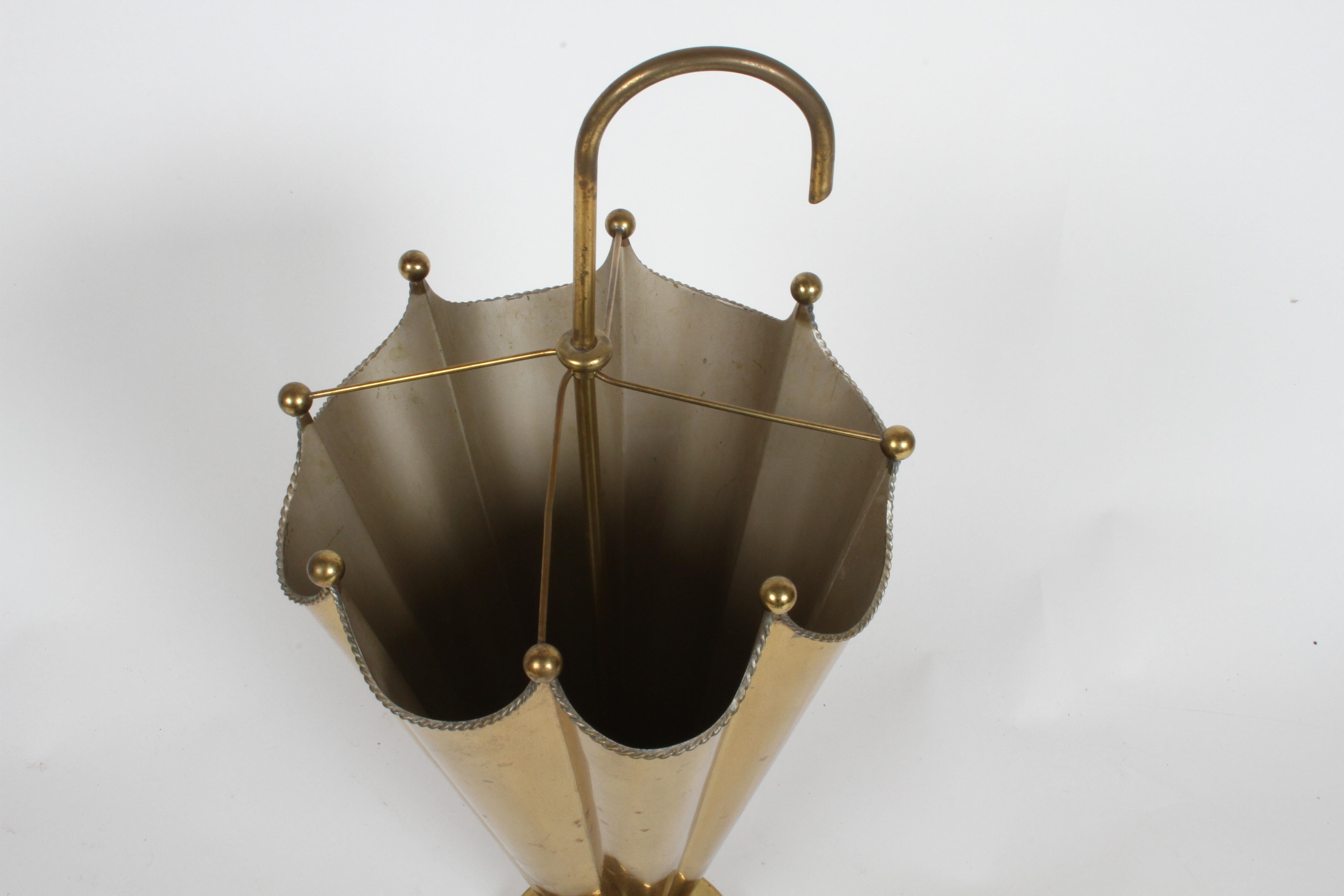 Vintage Mid-Century Italian Brass Umbrella Form Umbrella Stand 1