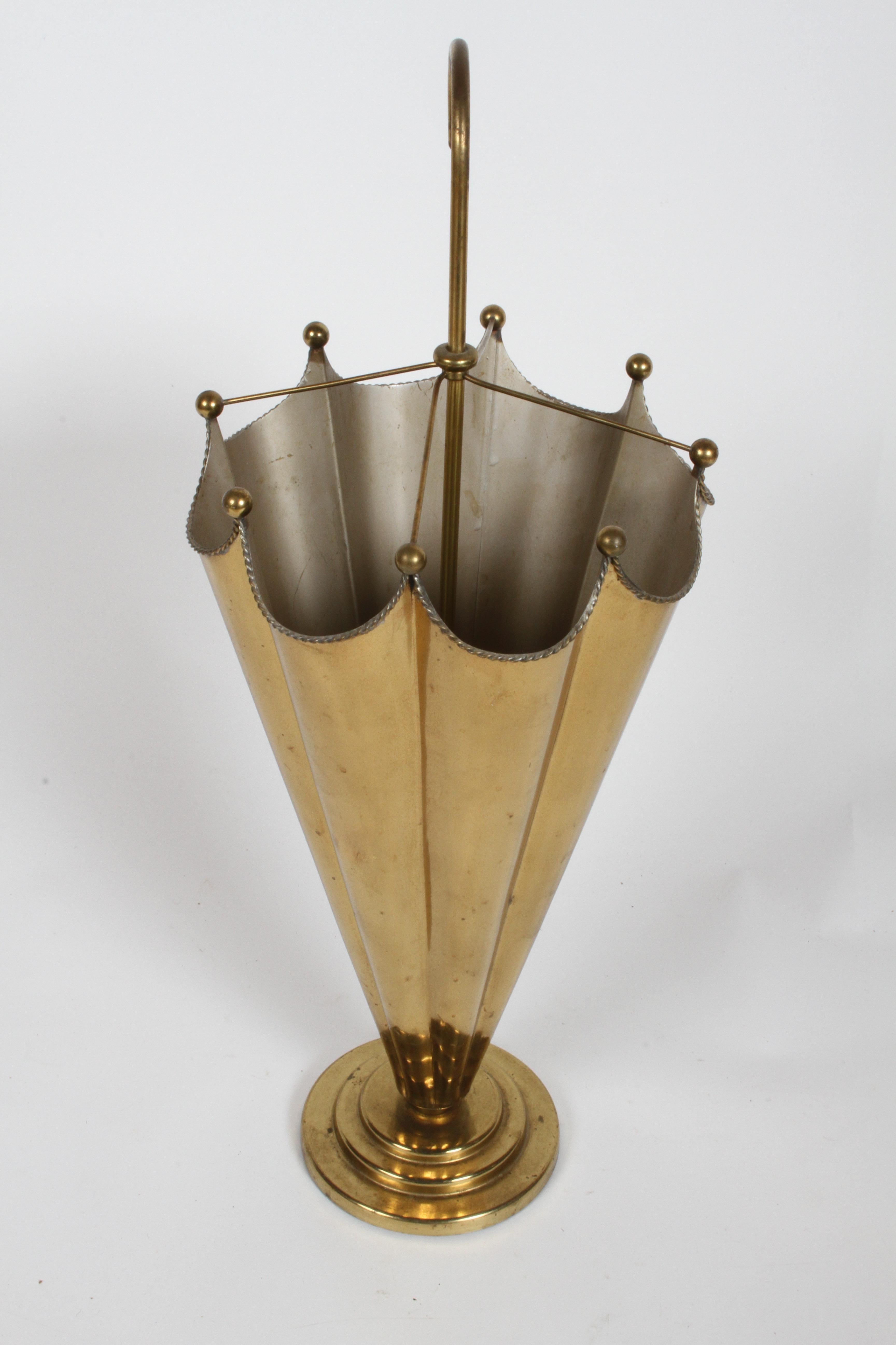 Vintage Mid-Century Italian Brass Umbrella Form Umbrella Stand 2
