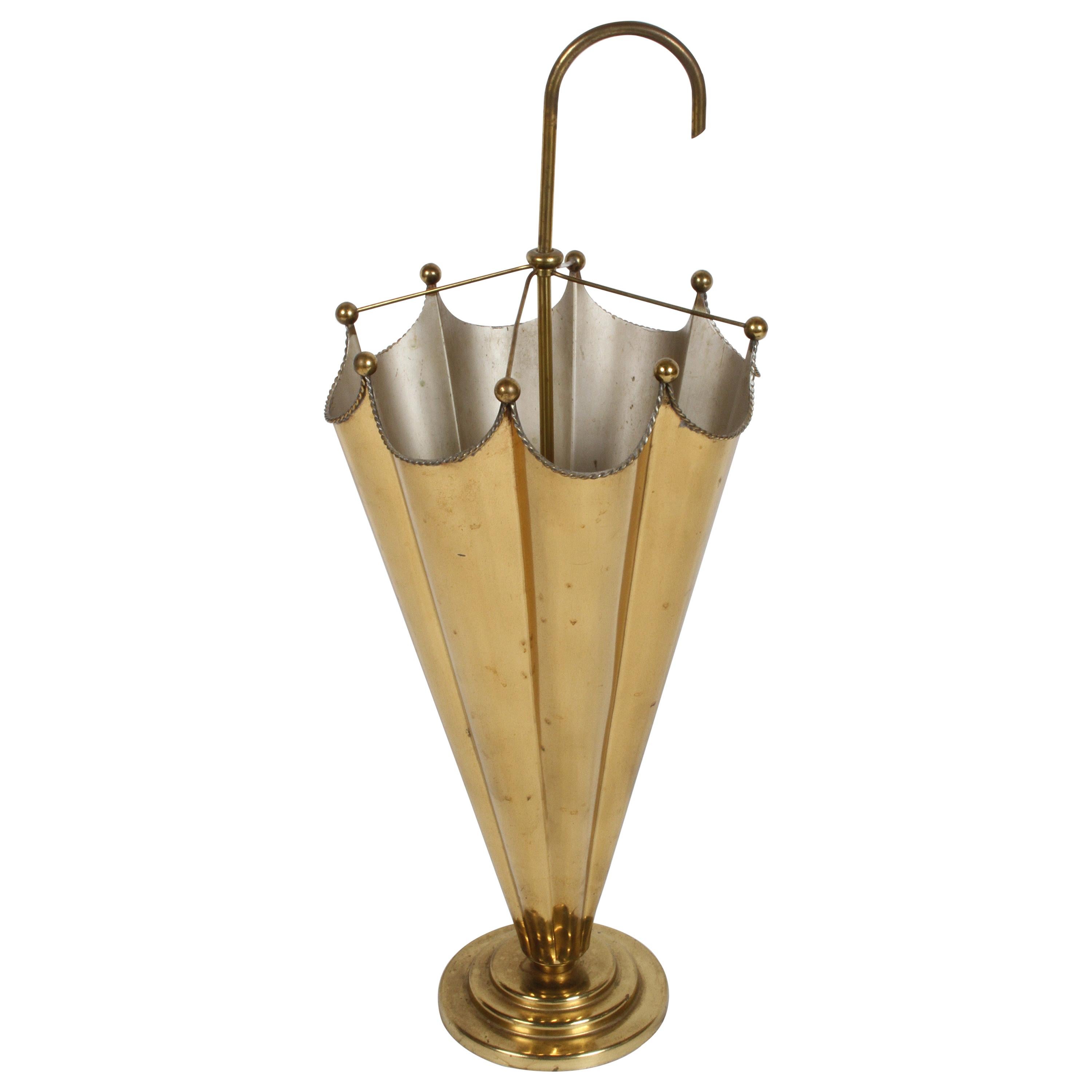 Vintage Mid-Century Italian Brass Umbrella Form Umbrella Stand