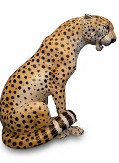 Vintage Mid-Century Italian Ceramic Cheetah Sculpture Signed Made in Italy