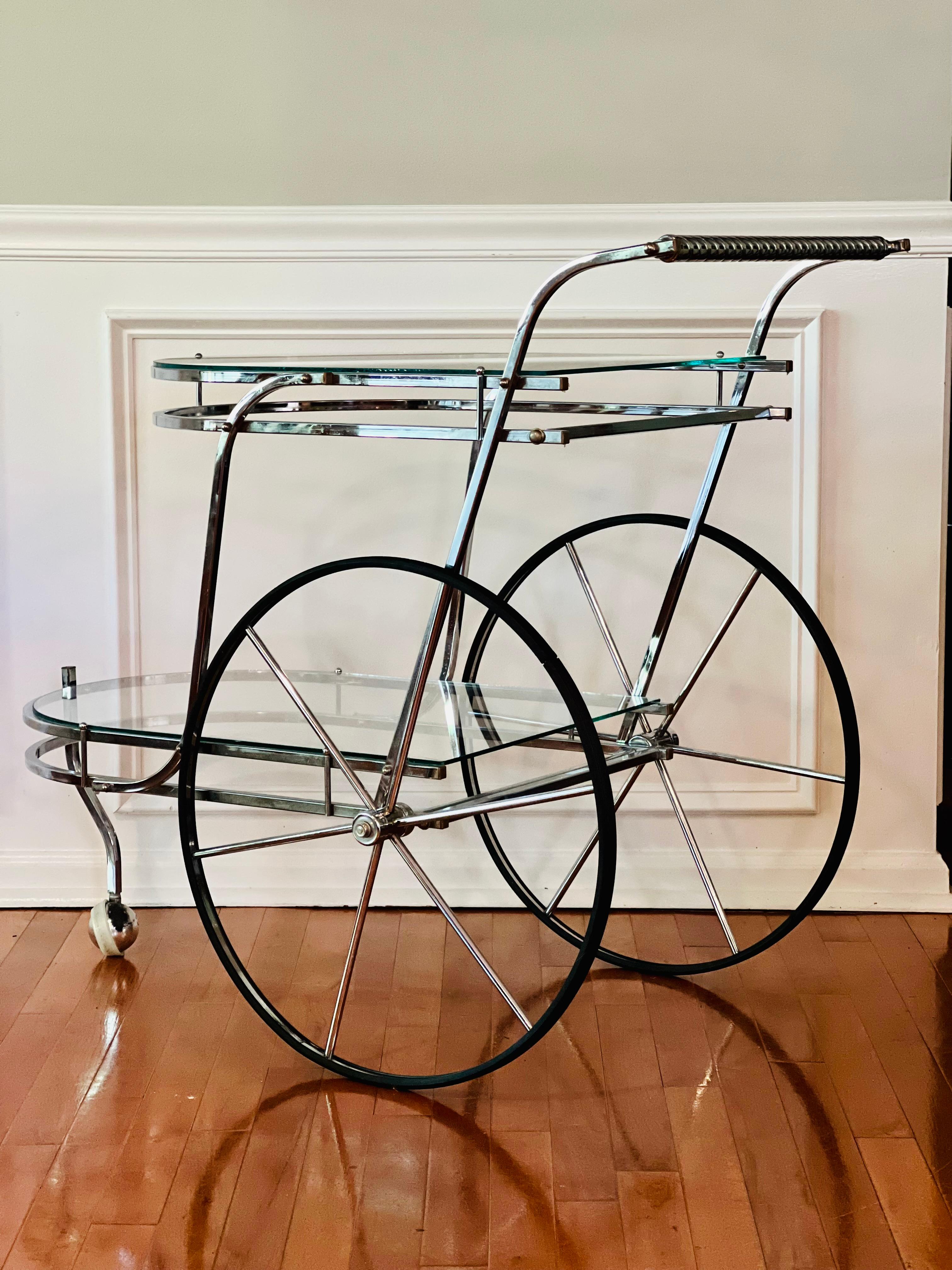 Mid-Century Modern Vintage Mid Century Italian Chrome and Glass Bar Cart For Sale