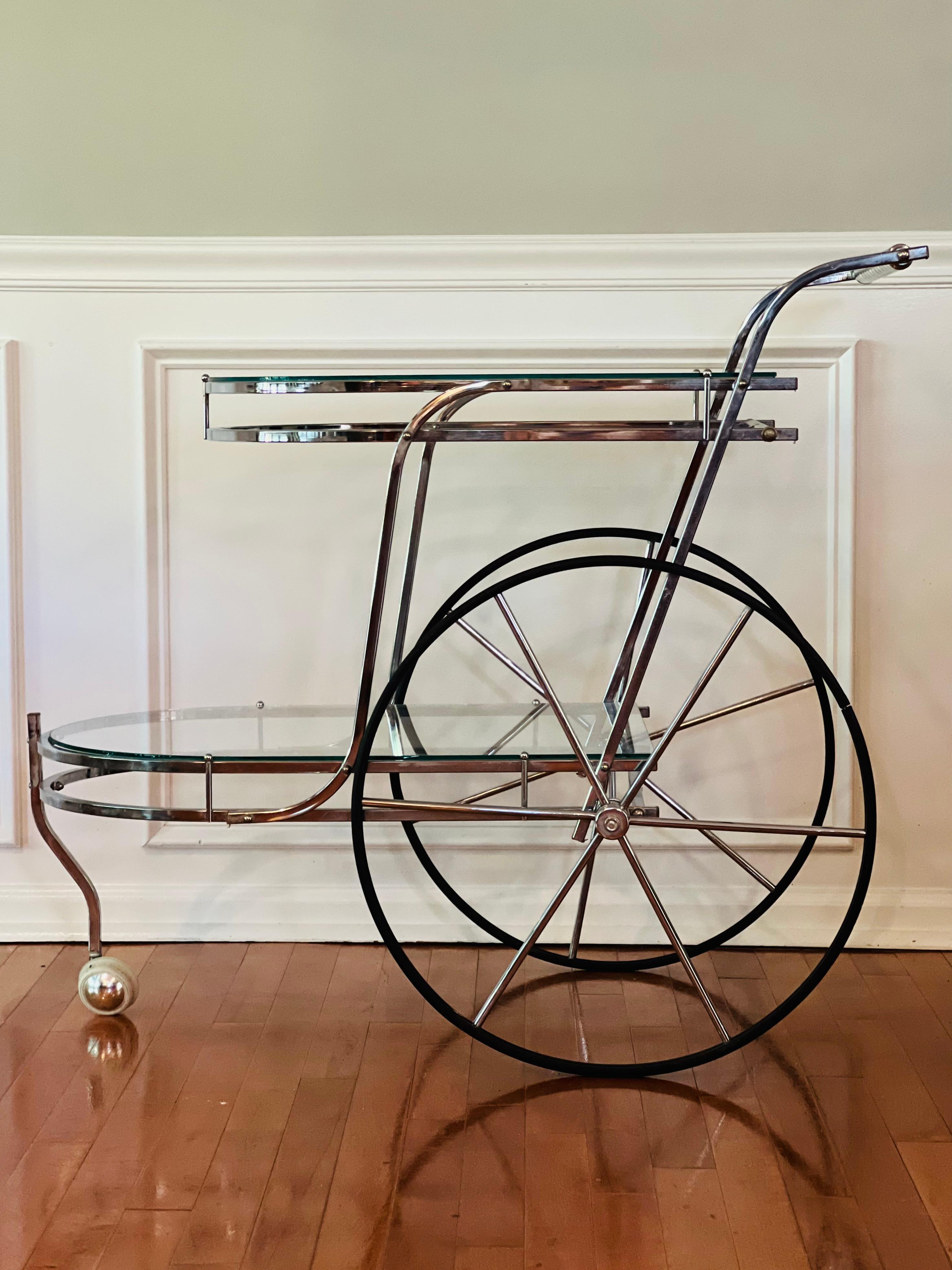 Unknown Vintage Mid Century Italian Chrome and Glass Bar Cart For Sale
