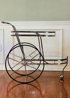 Vintage Mid Century Italian Chrome and Glass Bar Cart