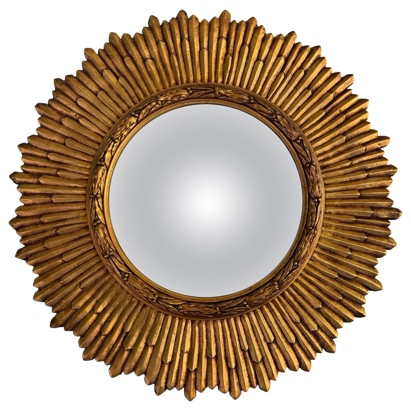 Vintage Mid Century Italian Giltwood Sunburst Spiegel mit konvexem Glas im Angebot