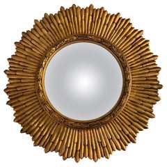Vintage Mid Century Italian Giltwood Sunburst Spiegel mit konvexem Glas