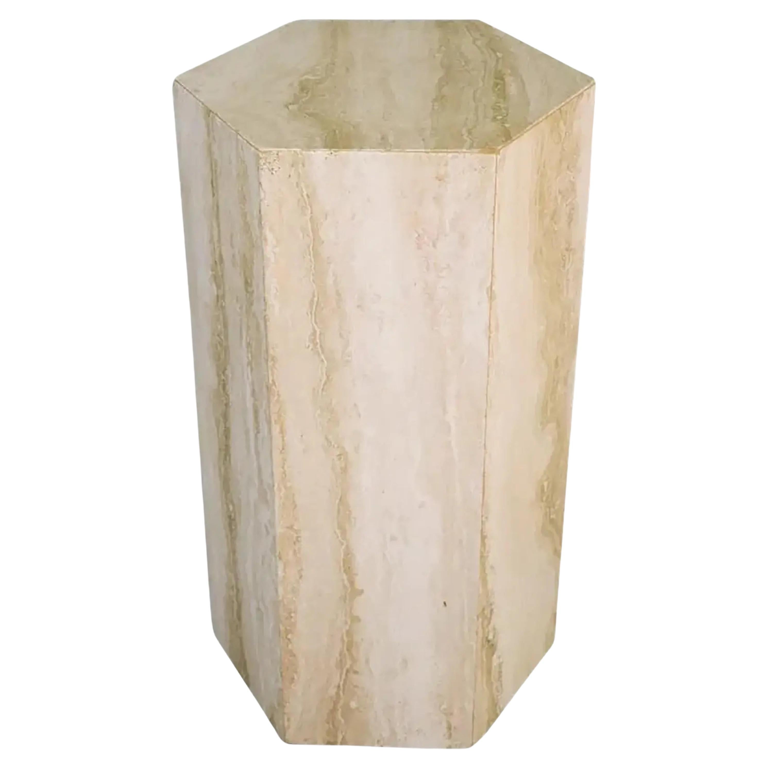 Vintage Mid- Century Italian Hexagon Travertine Pedestal Pillar