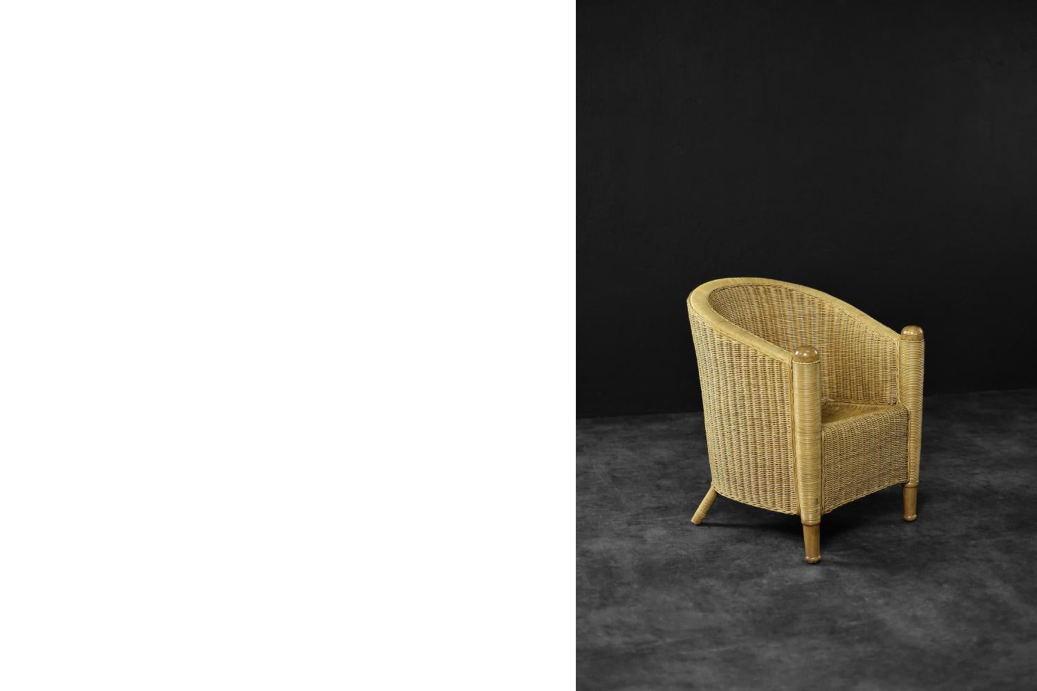 Chaise en rotin Boho moderne italienne vintage du milieu du siècle, 1970 en vente 6