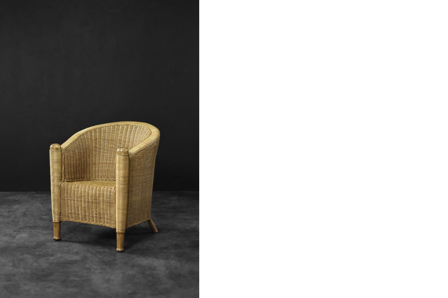 Chaise en rotin Boho moderne italienne vintage du milieu du siècle, 1970 en vente 7