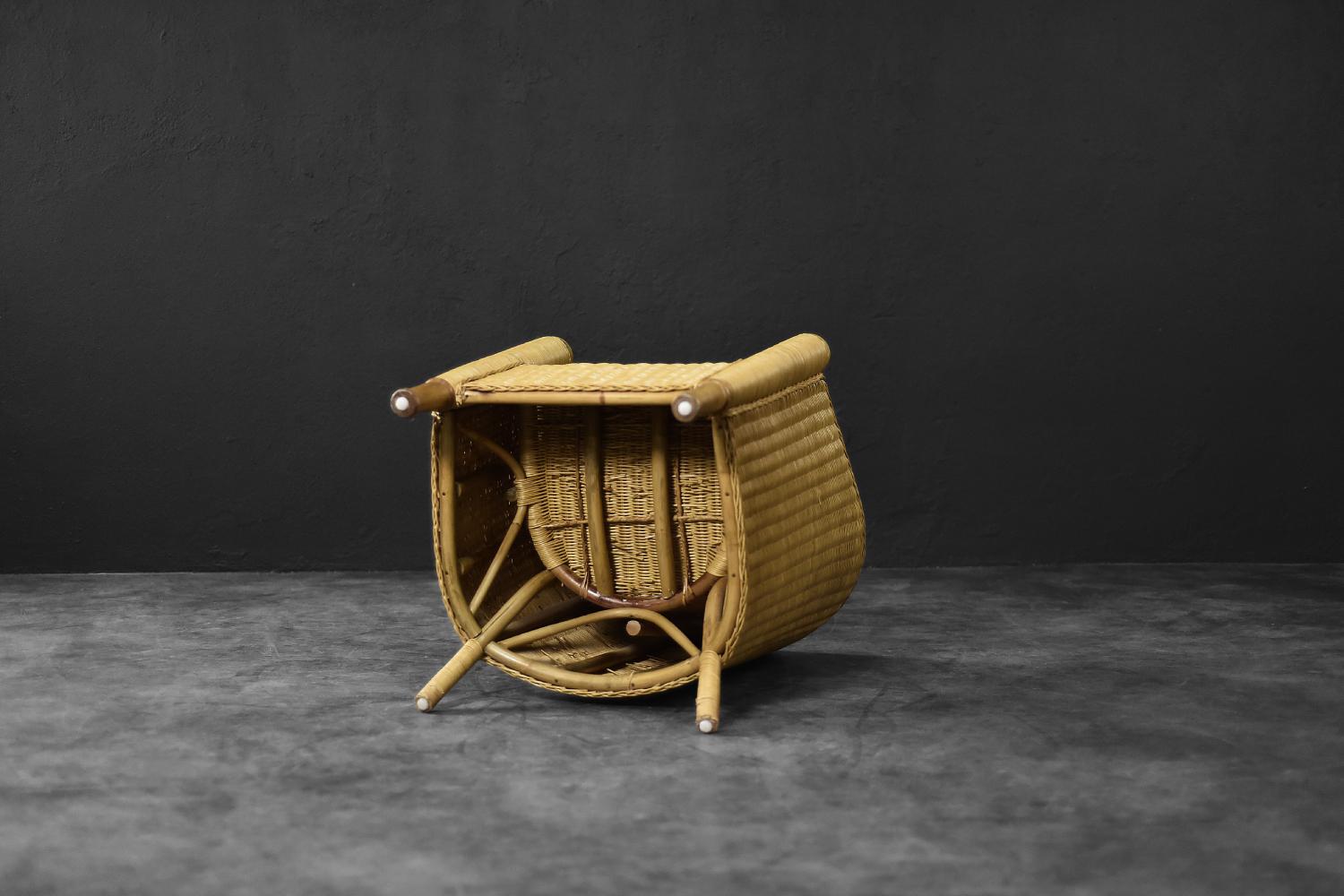 Chaise en rotin Boho moderne italienne vintage du milieu du siècle, 1970 en vente 8