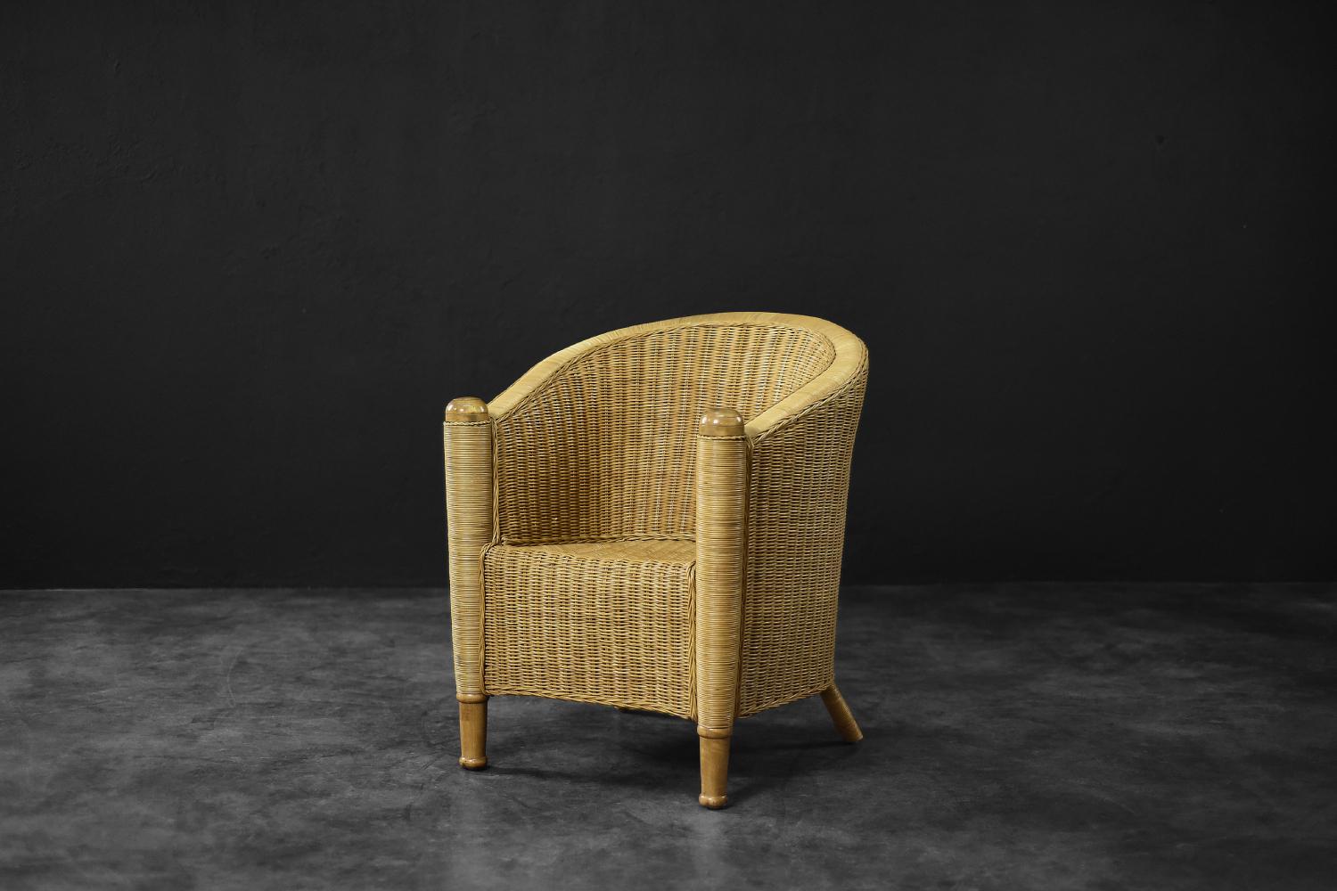 Chaise en rotin Boho moderne italienne vintage du milieu du siècle, 1970 Bon état - En vente à Warszawa, Mazowieckie