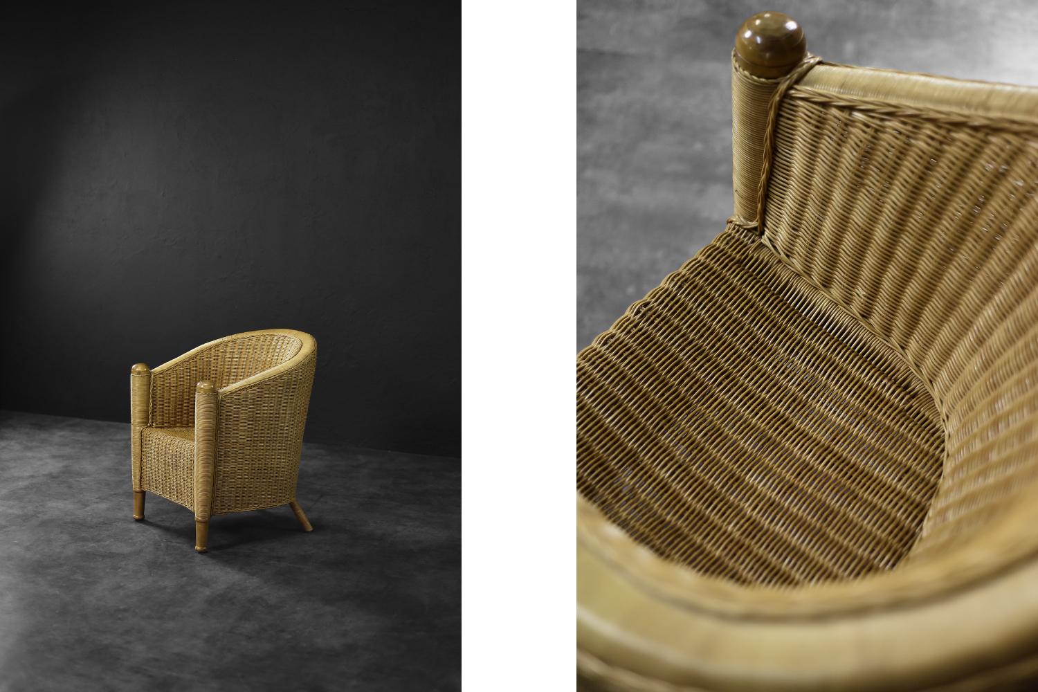 Fin du 20e siècle Chaise en rotin Boho moderne italienne vintage du milieu du siècle, 1970 en vente