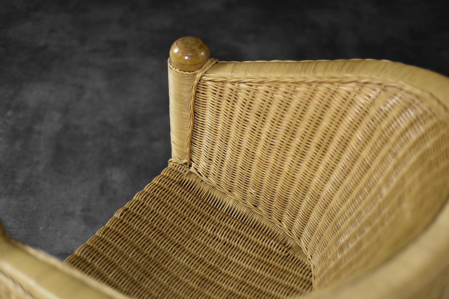Rotin Chaise en rotin Boho moderne italienne vintage du milieu du siècle, 1970 en vente