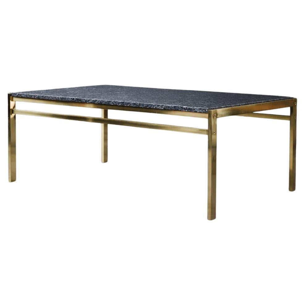 Vintage Mid-Century Italian Modern Brass Coffee Table with Stone Top, 1970s