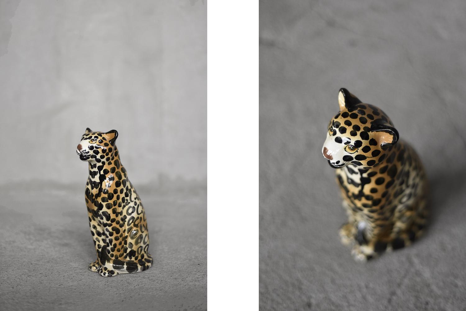 Vintage Mid-Century Italian Modern Ceramic Sculpture of a Seating Leopard, 1970s In Good Condition For Sale In Warszawa, Mazowieckie