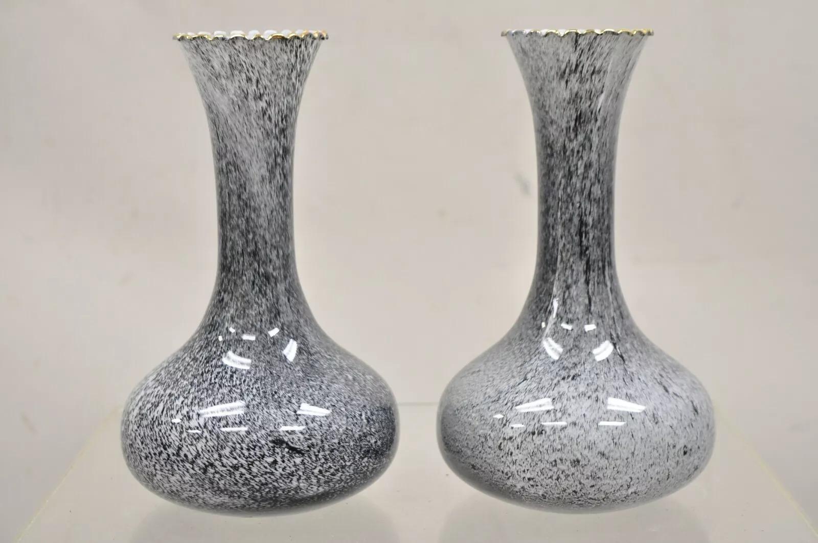Italienische Vintage-Vase aus gesprenkeltem grauem, geriffeltem Glas, Mid-Century Modern, geriffelt, 10