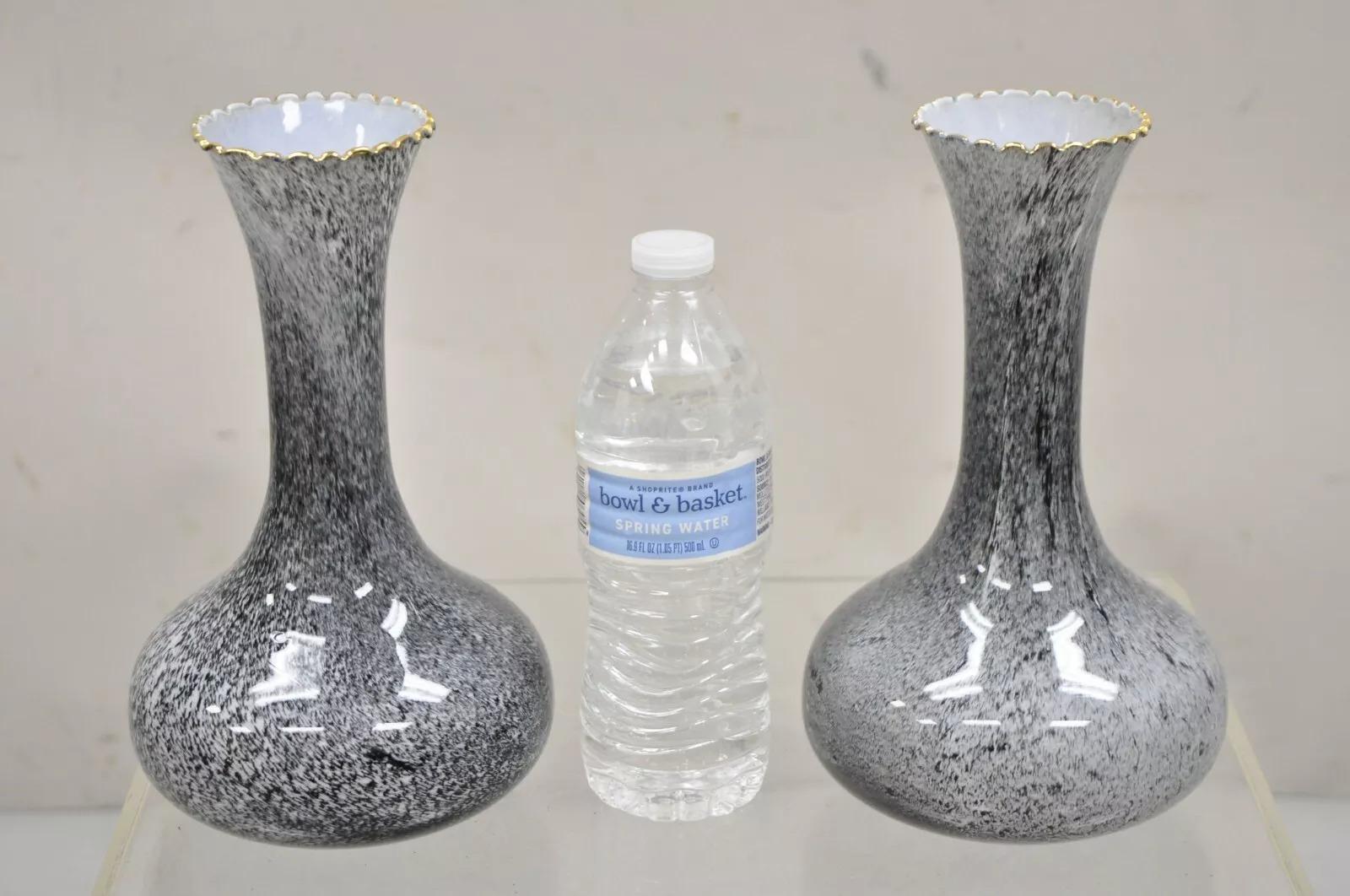 Vintage Mid Century Italian Modern Speckled Grey Glass Fluted 10
