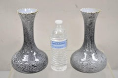 Vintage Mid Century Italian Modern Speckled Grey Glass Fluted 10" Vase - a Pair