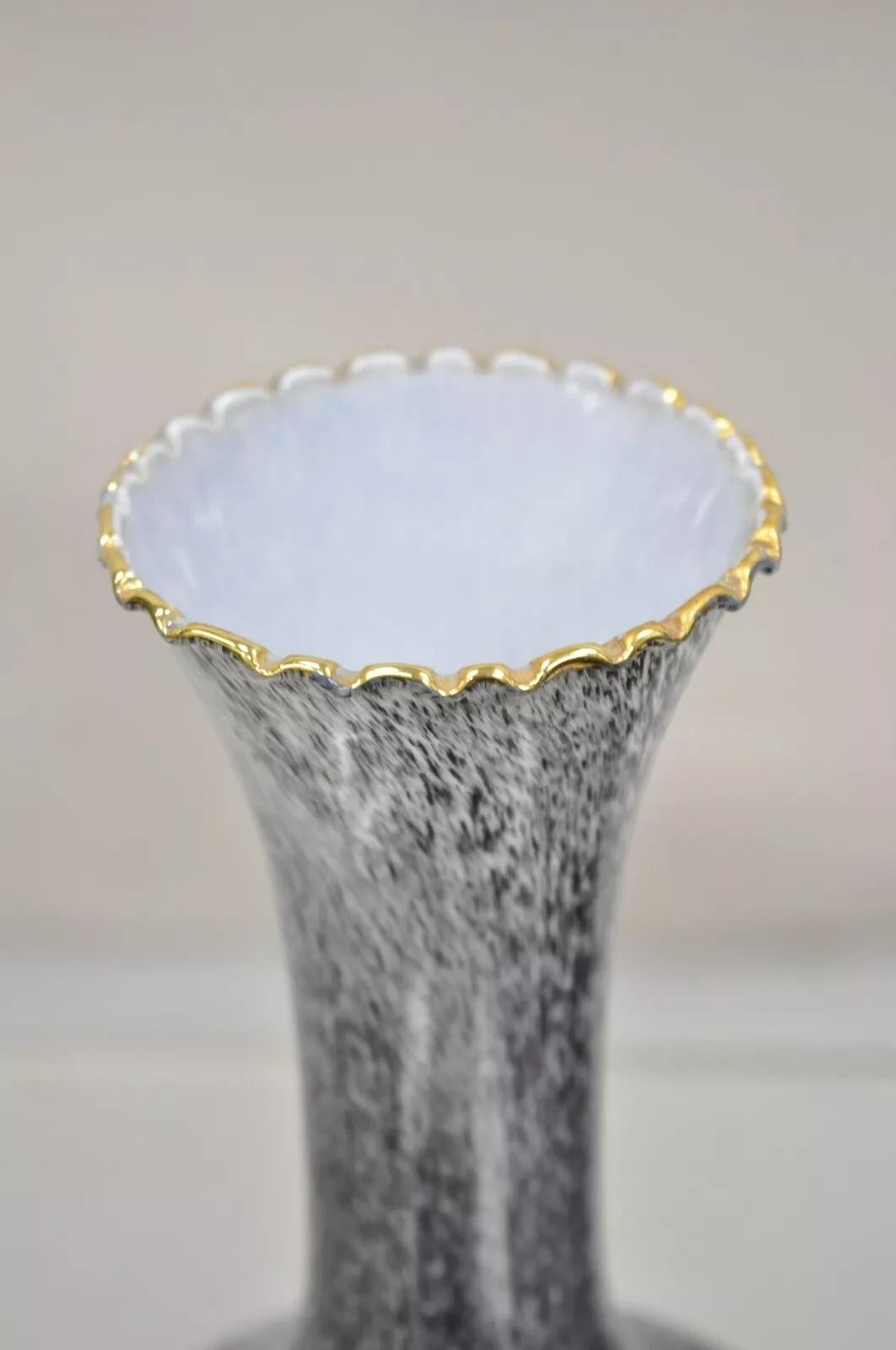 Italienische Vintage-Vase aus gesprenkeltem grauem, geriffeltem Glas, Mid-Century Modern, geriffelt, 10