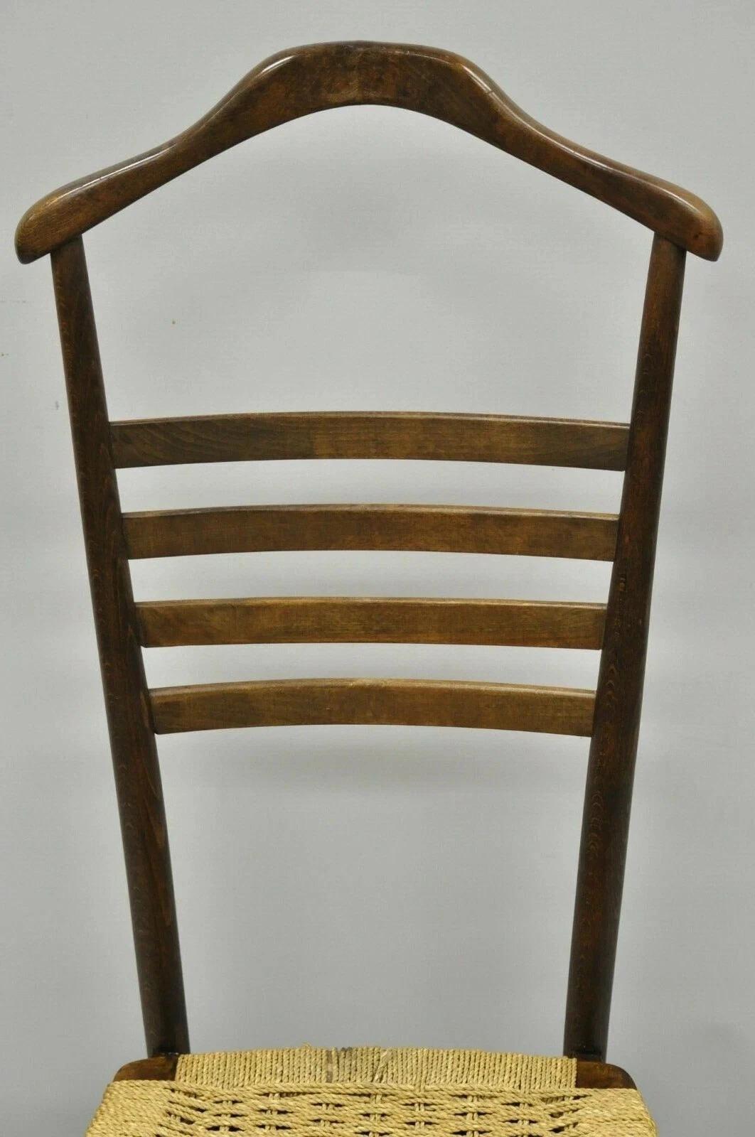 Mid-Century Modern Vintage Mid Century Italian Modern Wood & Rope Clothing Valet Butlers Chair For Sale