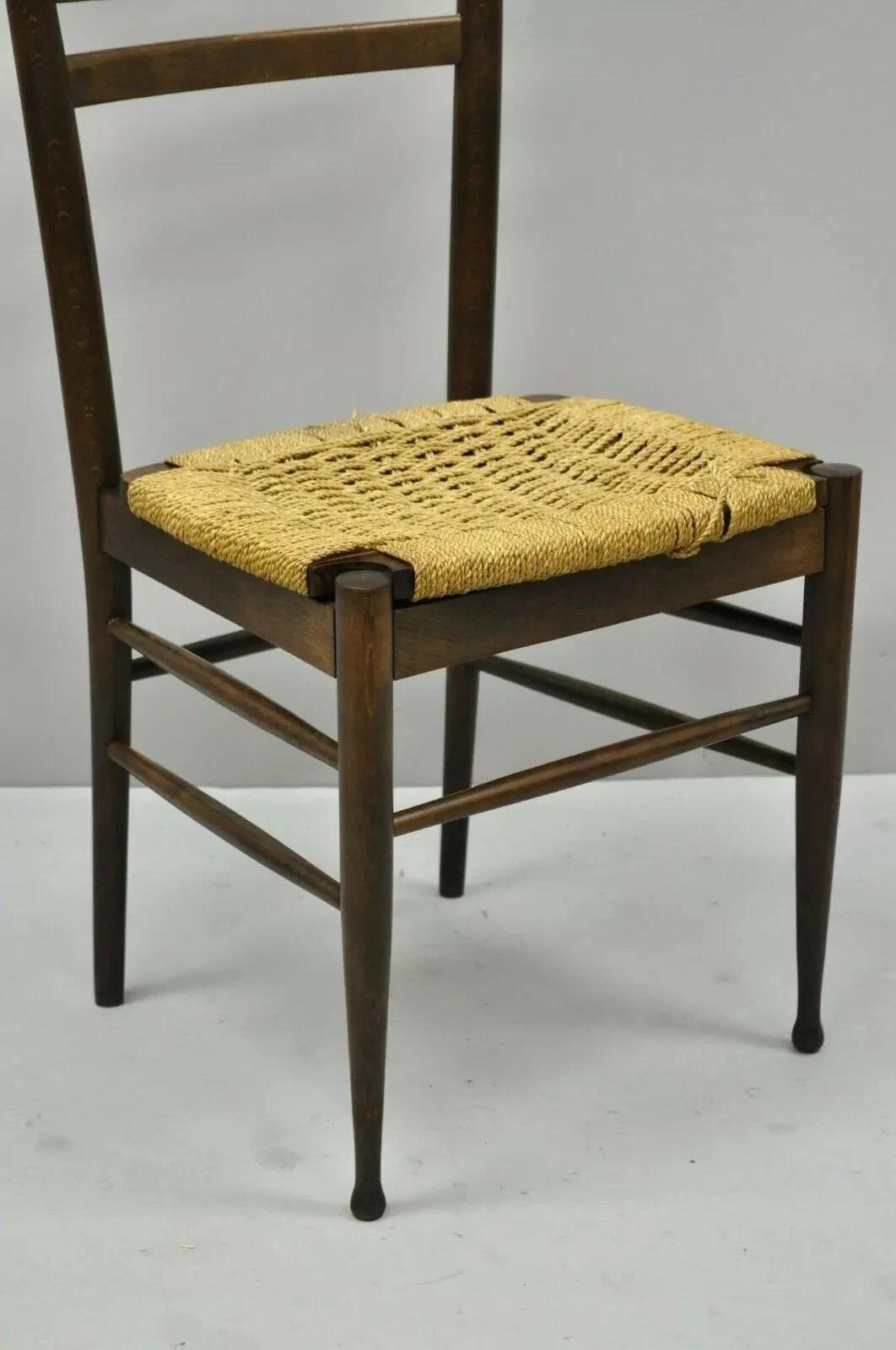 Vintage Mid Century Italian Modern Wood & Rope Clothing Valet Butlers Chair In Good Condition For Sale In Philadelphia, PA